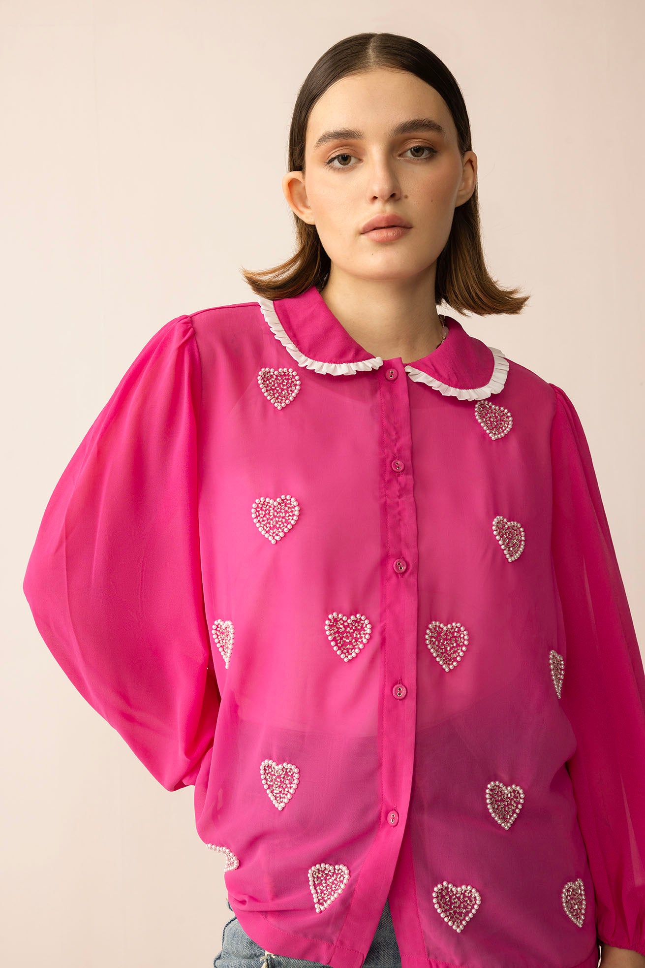 Lovestone County Beaded Shirt in Wild Pink - Myra USA