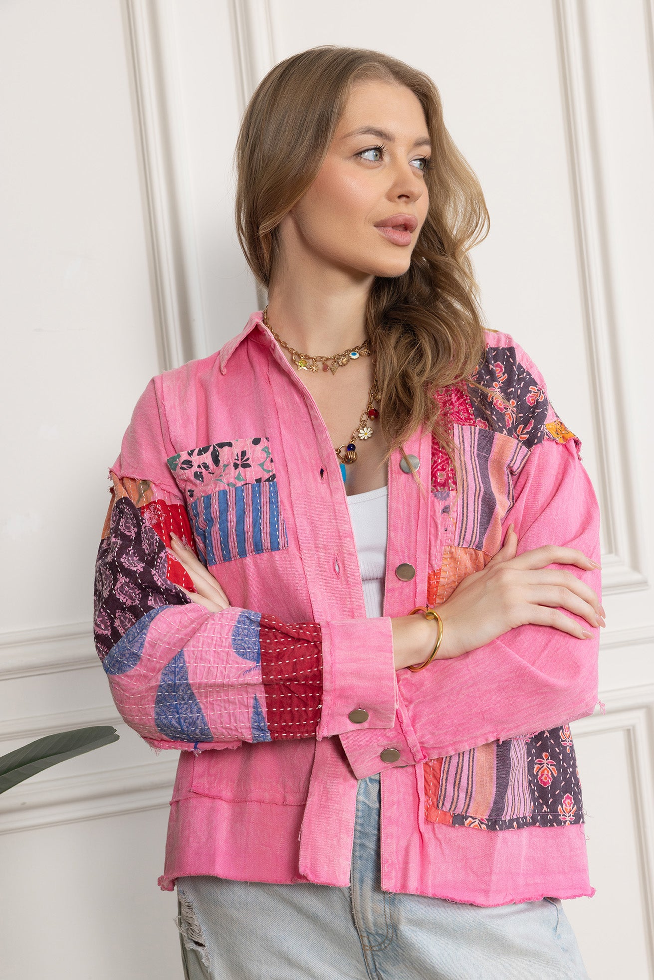 Wildberry Patchwork Shacket in Faded Pink - Myra USA
