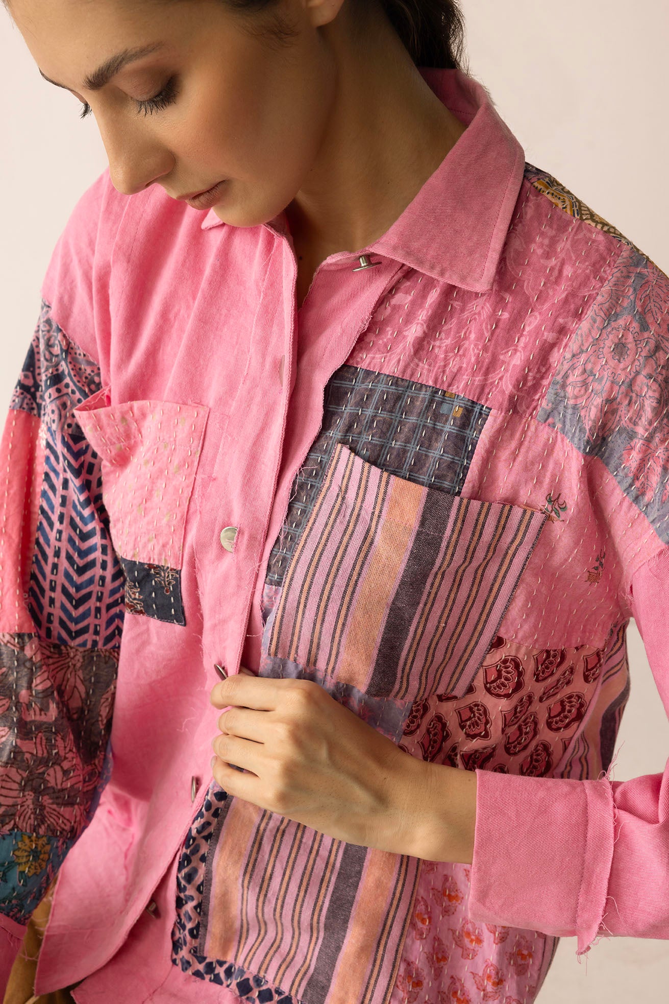 Wildberry Patchwork Shacket in Faded Pink