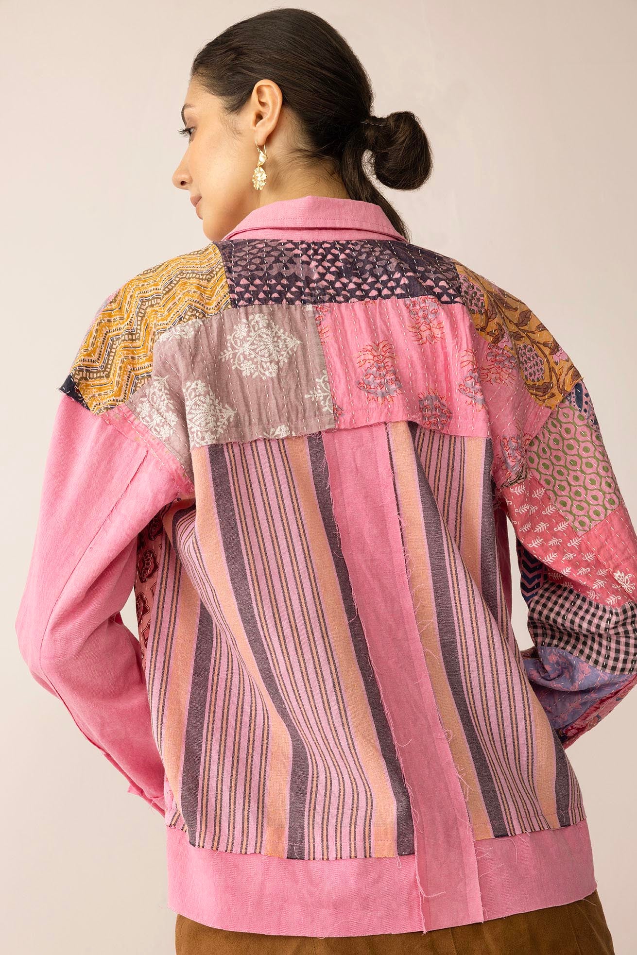 Wildberry Patchwork Shacket in Faded Pink