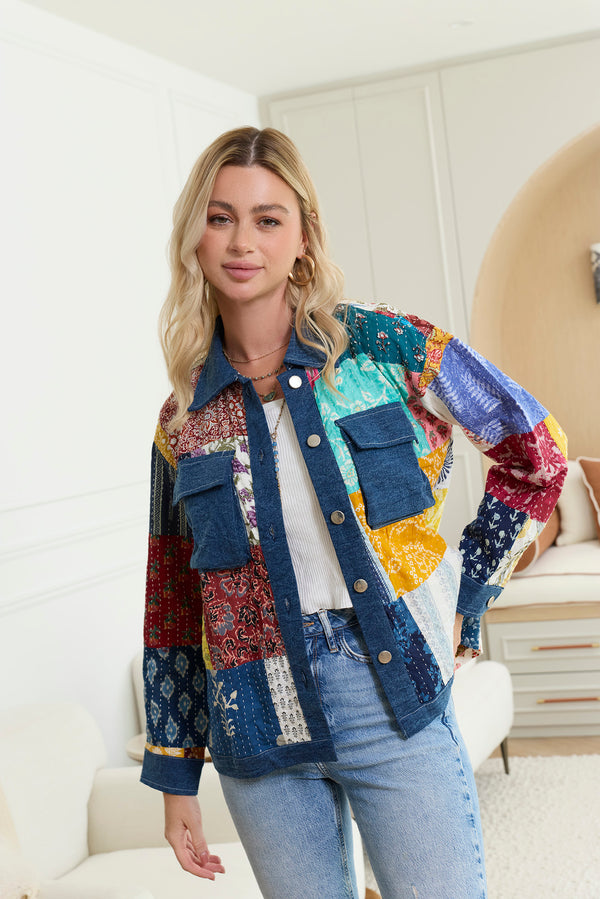 Loretta's Wild Patchwork Jacket in Painted Denim - Myra USA