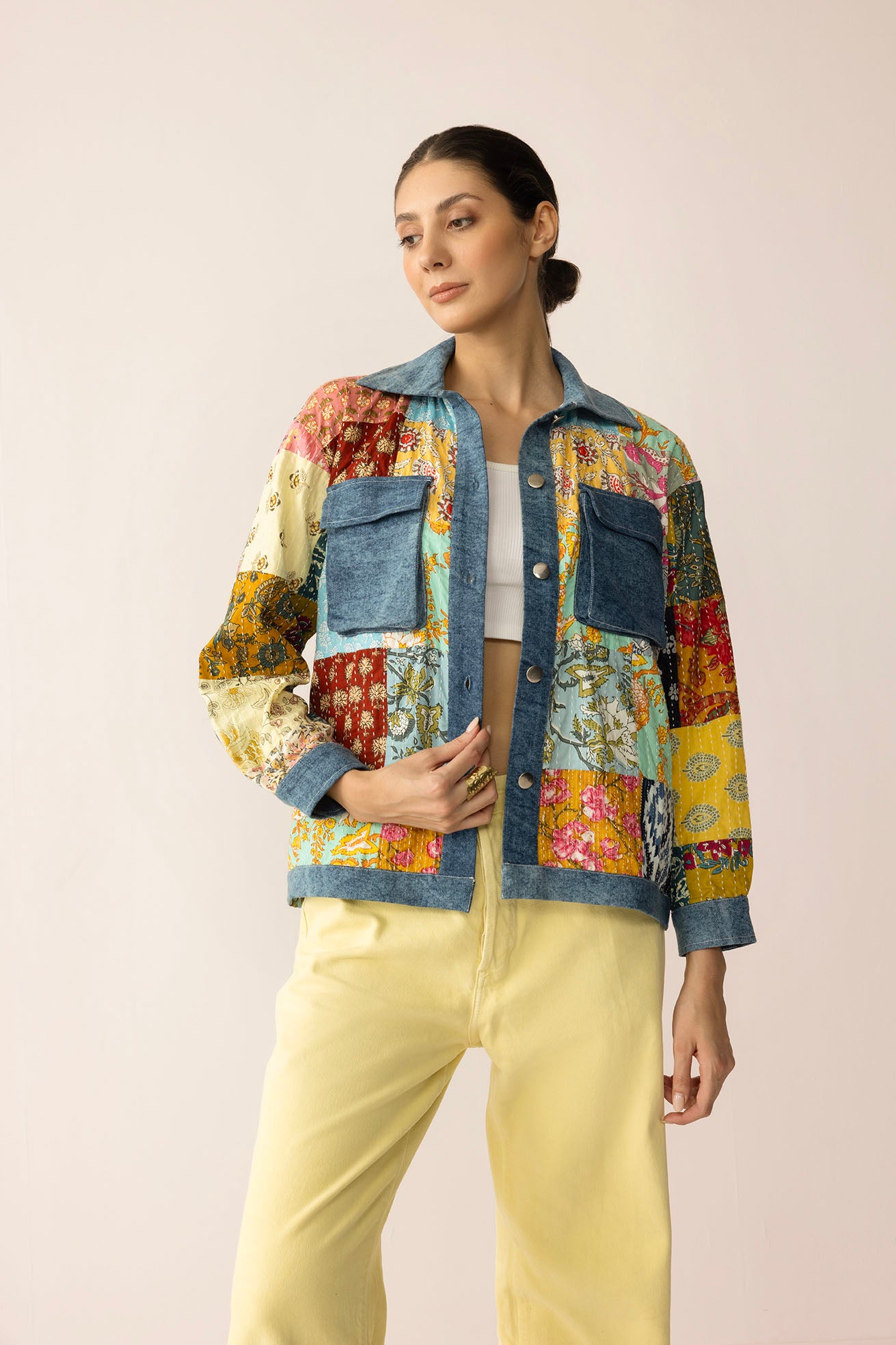 Loretta's Wild Patchwork Jacket in Painted Denim - Myra USA
