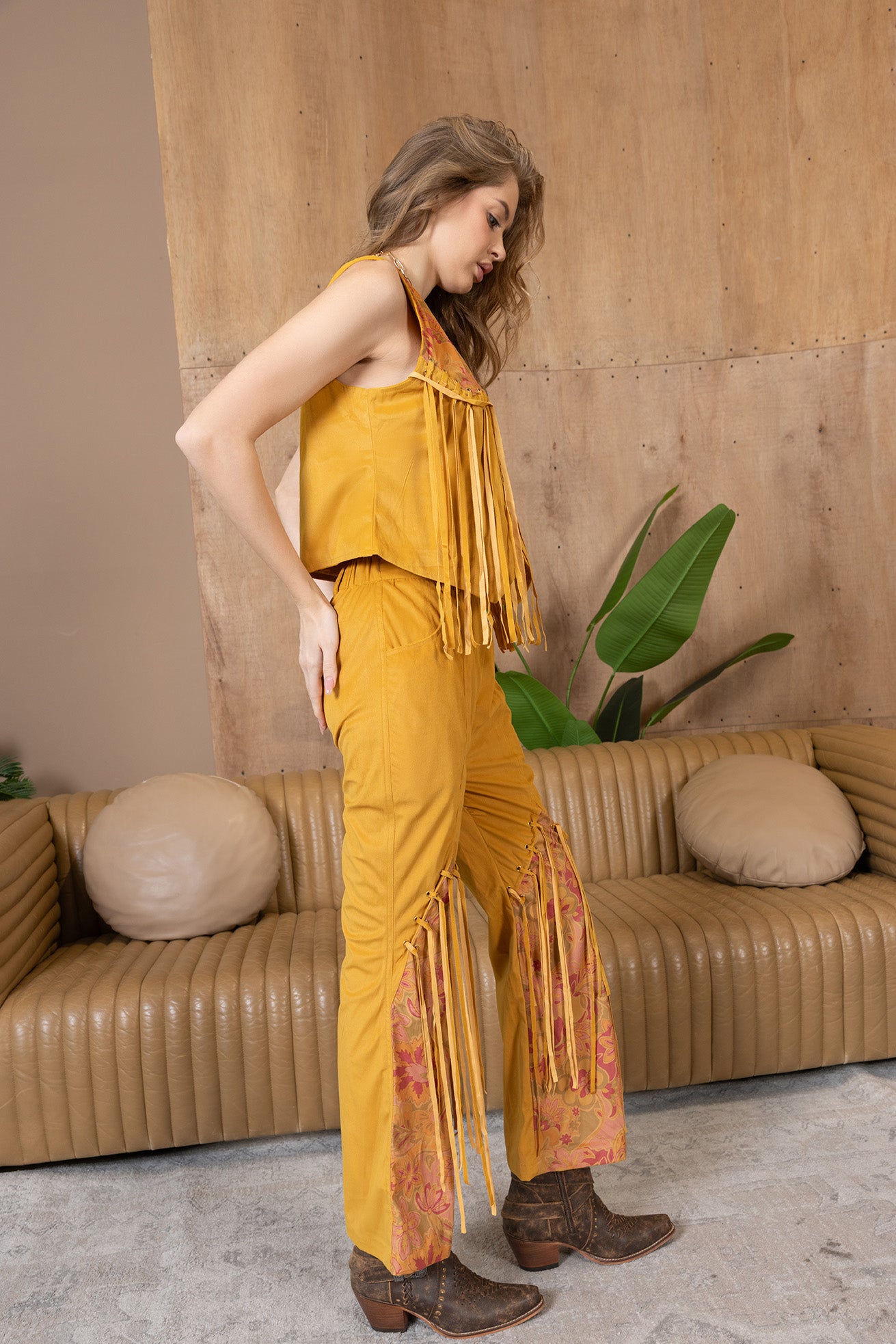 The Jolene Fringe Two Piece Set in Saddle Gold - Myra USA