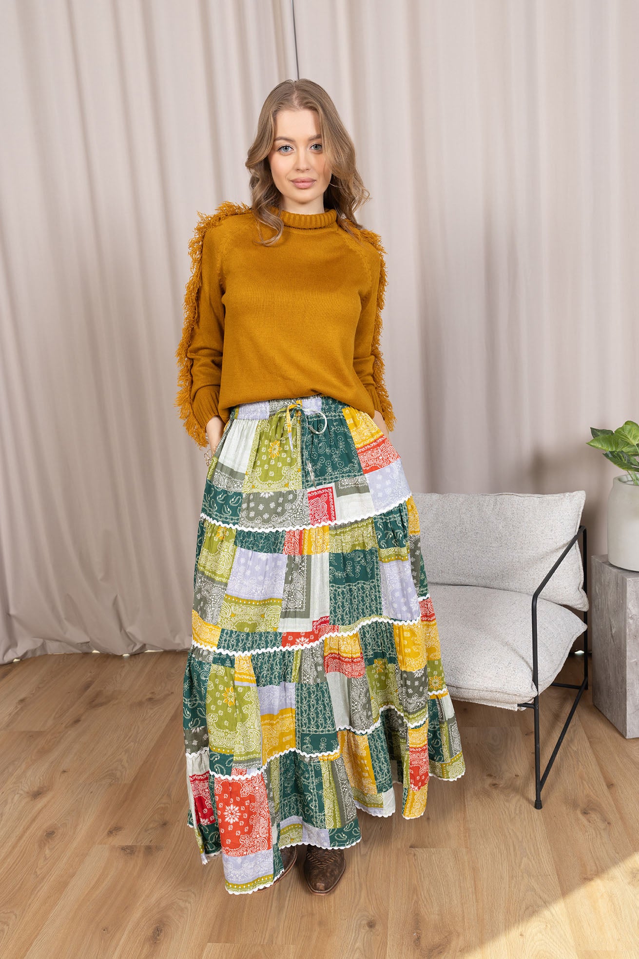 Junebug Patchwork Skirt in Vintage Mix - Myra USA