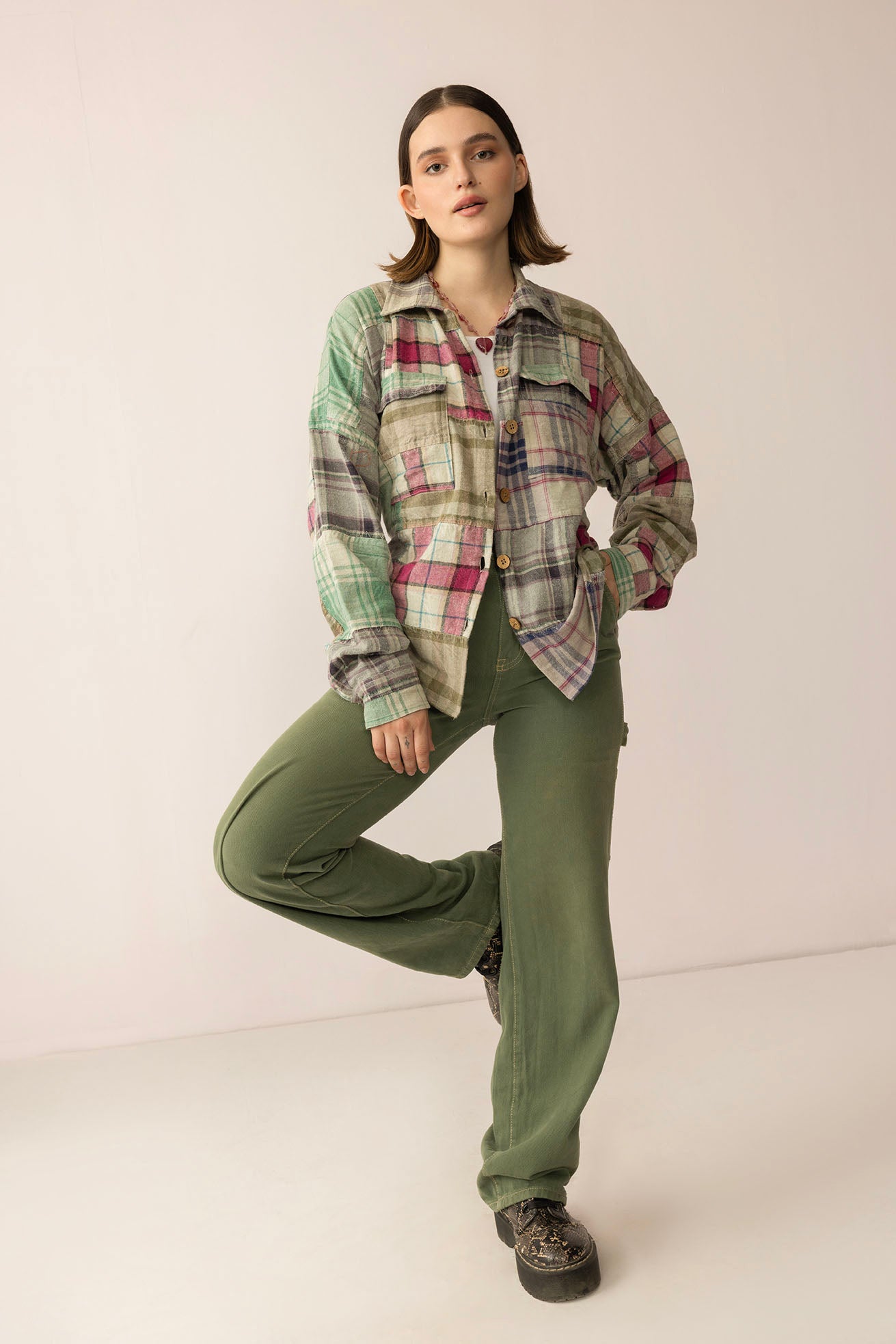 Boone Trail Stitch Shacket in Plaid Petal