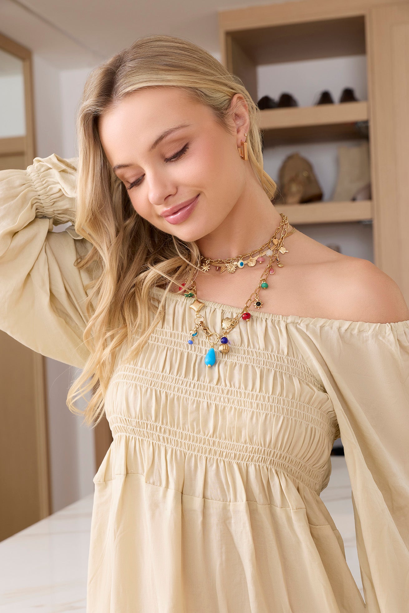 Daisywood Ruffle Smocking Dress in Oatmeal - Myra USA