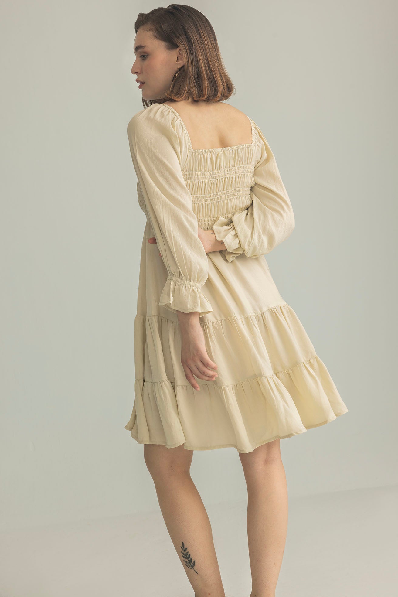 Daisywood Ruffle Smocking Dress in Oatmeal - Myra USA