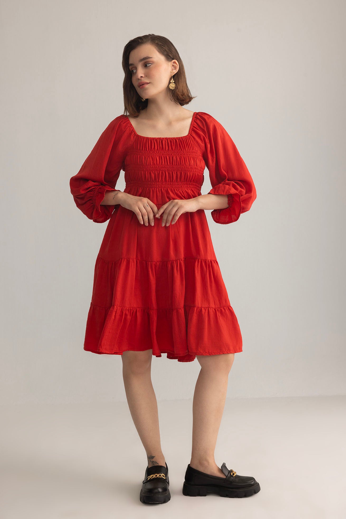 Daisywood Ruffle Smocking Dress in Red - Myra USA