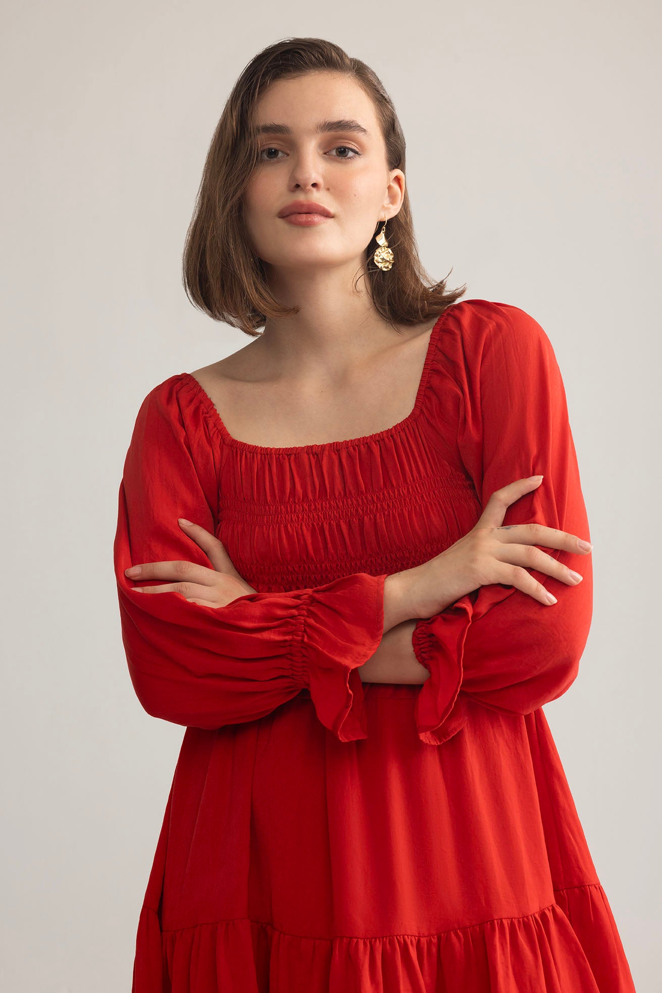 Daisywood Ruffle Smocking Dress in Red - Myra USA