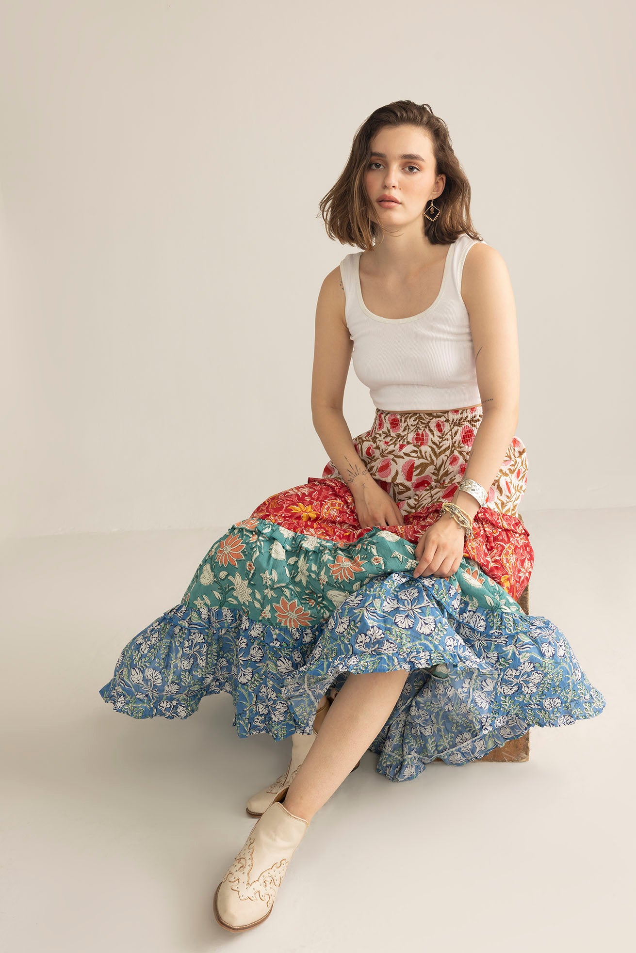Kismet Patchplay Skirt in Poppy Bloom - Myra USA