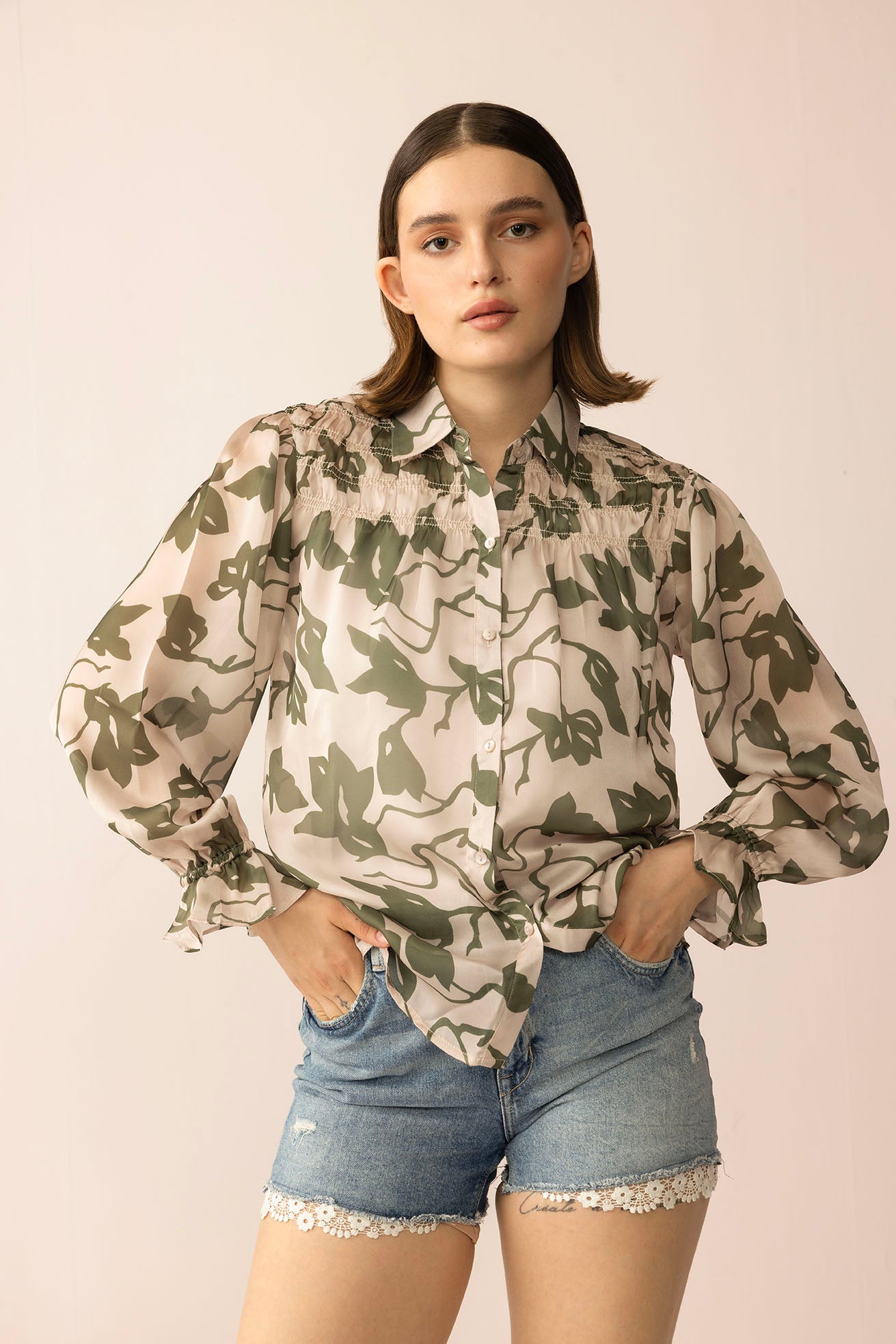 Forest Muse Printed Top in Olive Bloom - Myra USA