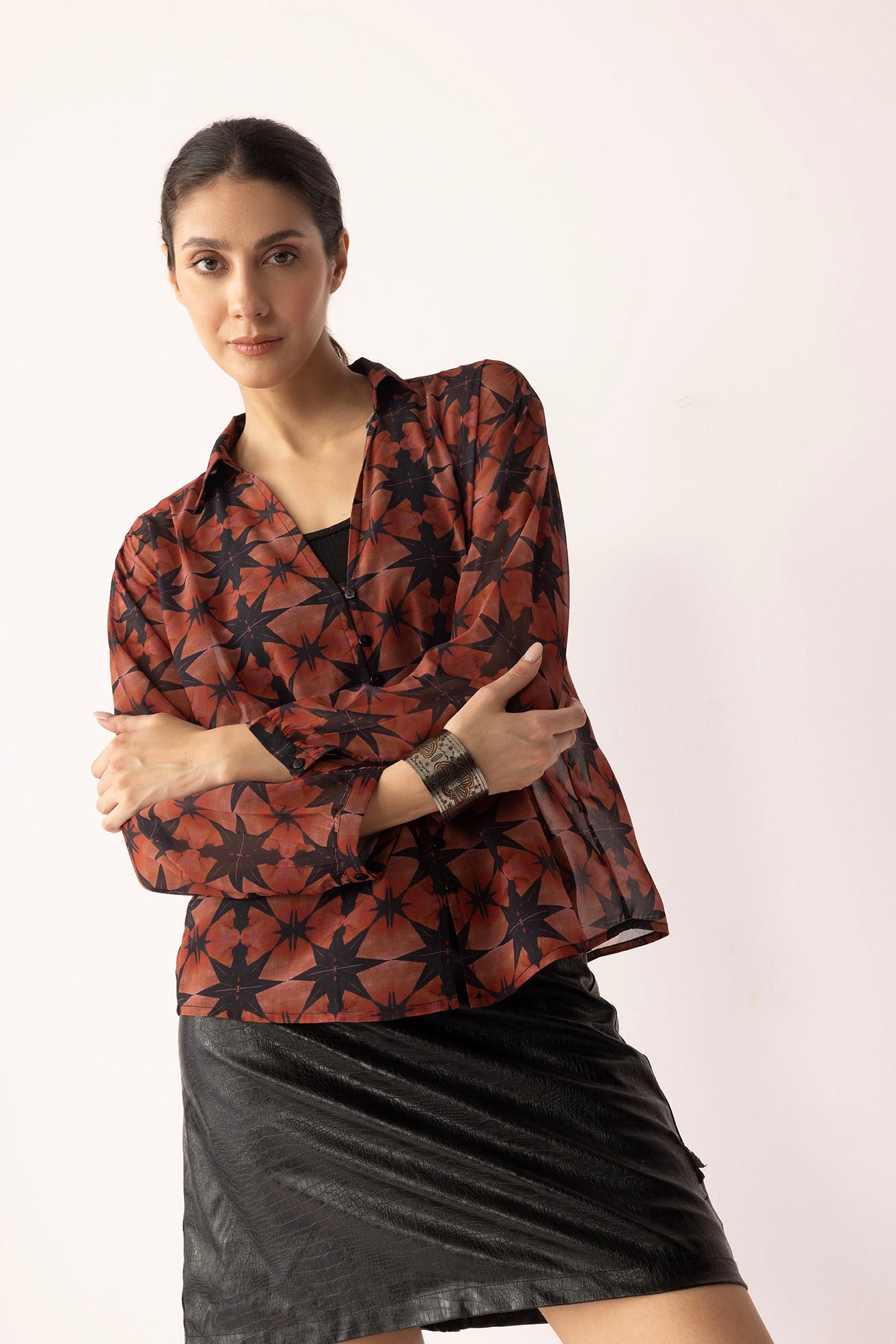 Astro Prairie Printed Top in Burnt Orange - Myra USA