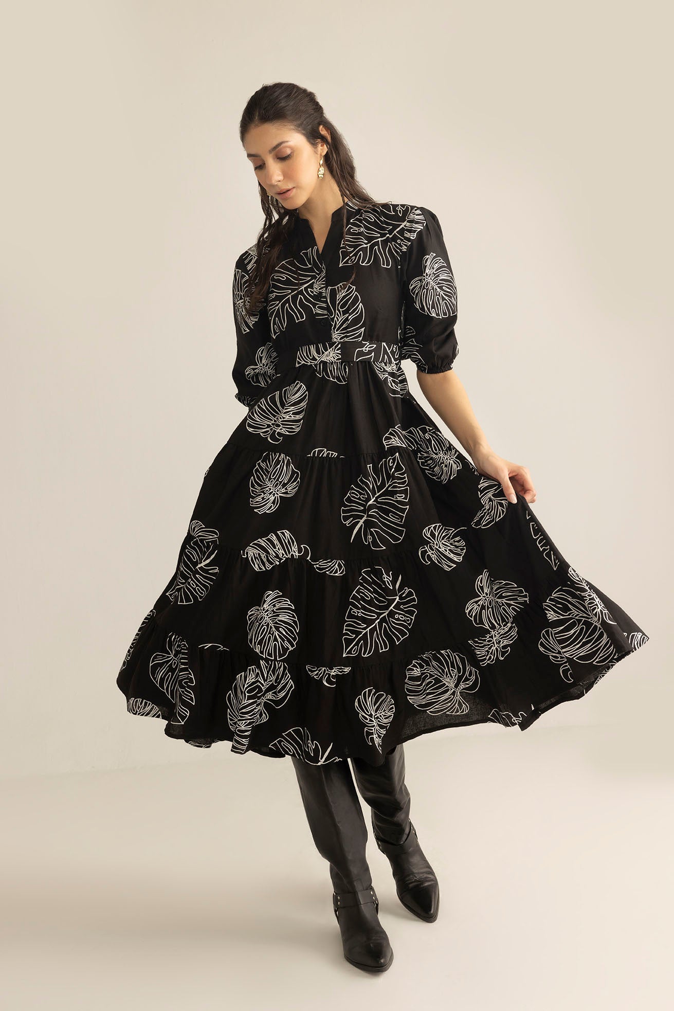 Botanica Moon Maxi Dress in Shadow Black - Myra USA