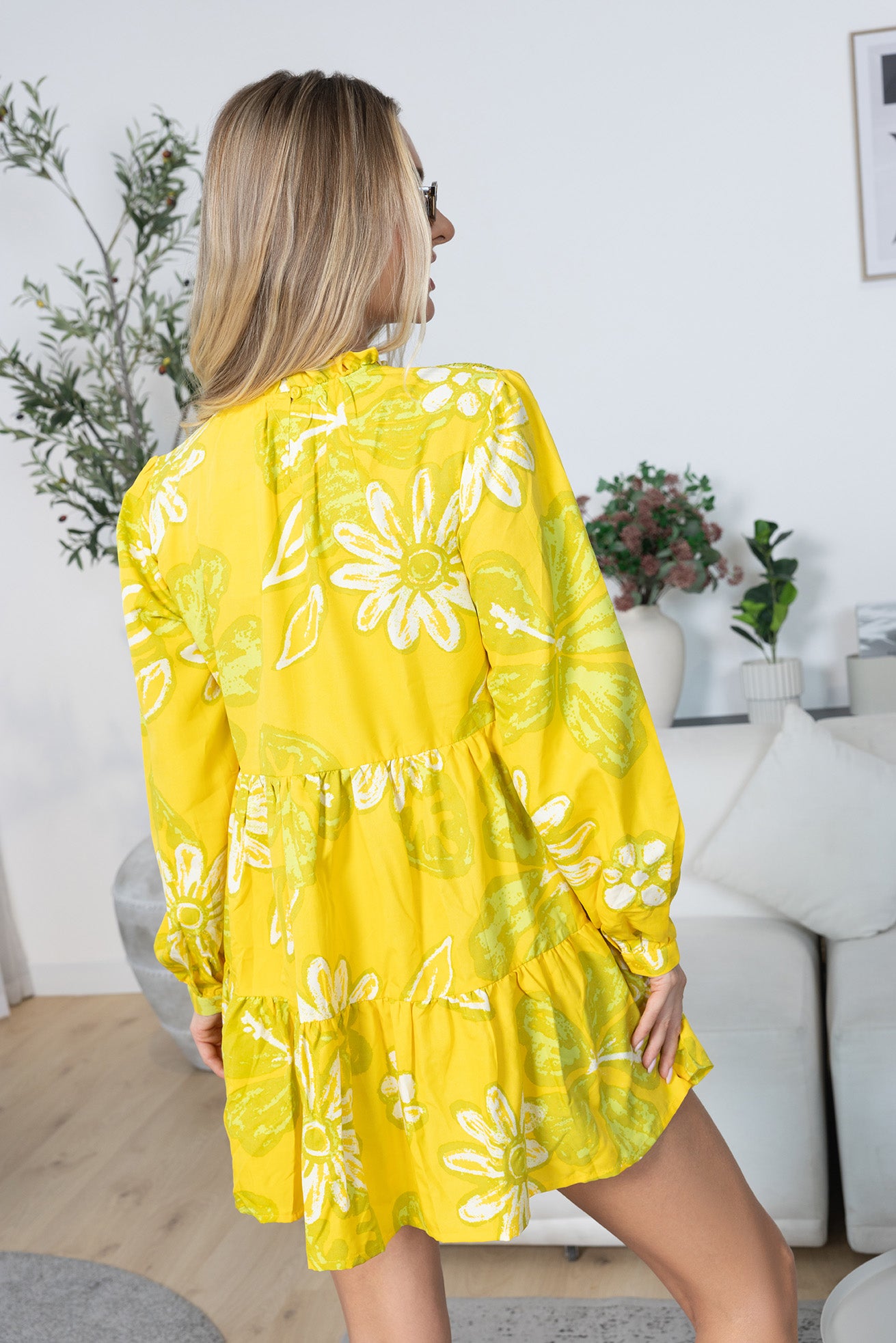Wild Sienna Ruffle Dress in Yellow Floral print - Myra USA