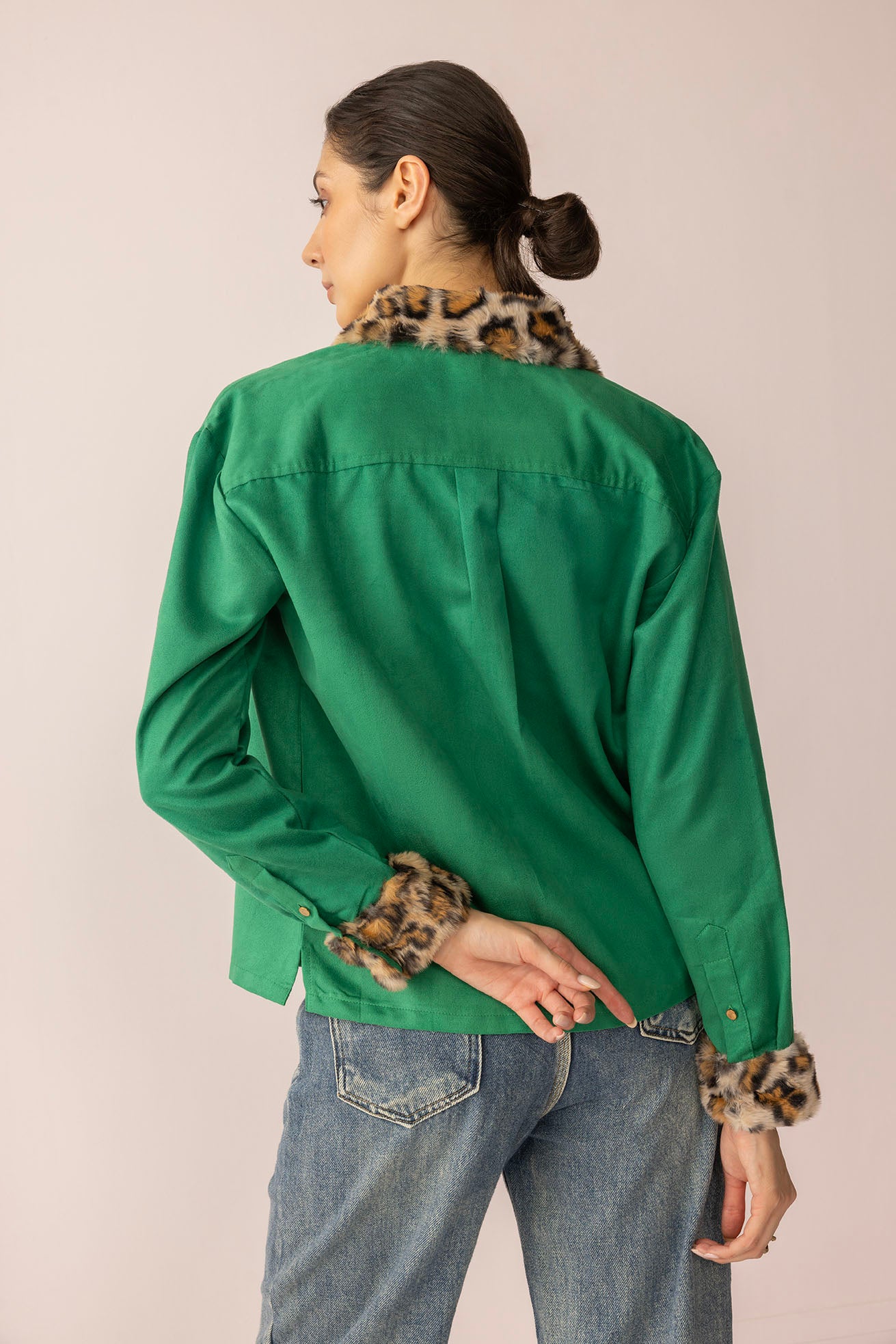 Sienna Rose Women's Shirt in Green with Fur. - Myra USA