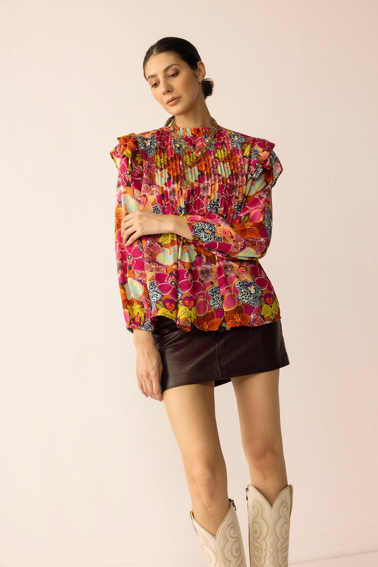 Chromaflora Highneck Top in Jungle Bloom - Myra USA