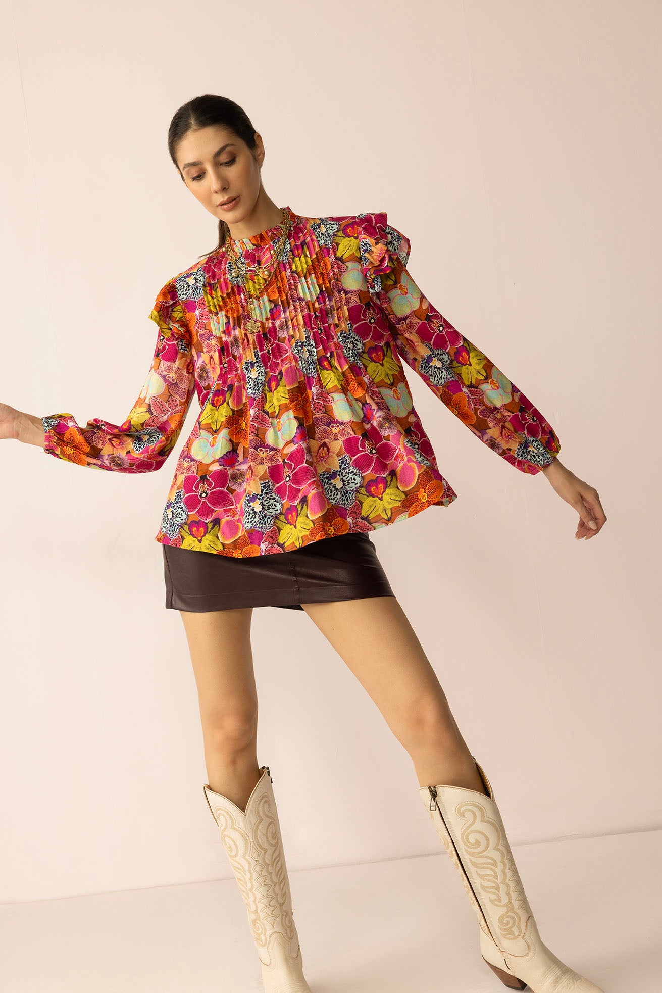 Chromaflora Highneck Top in Jungle Bloom - Myra USA