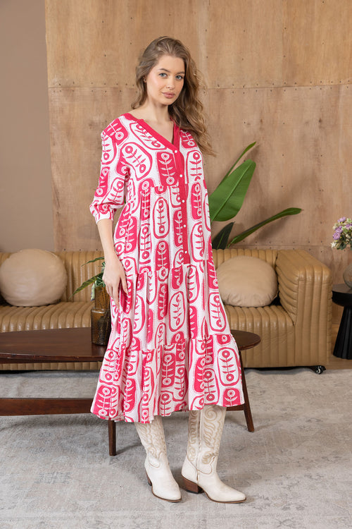 The Herbarium Long Dress in Ivory Pink - Myra USA