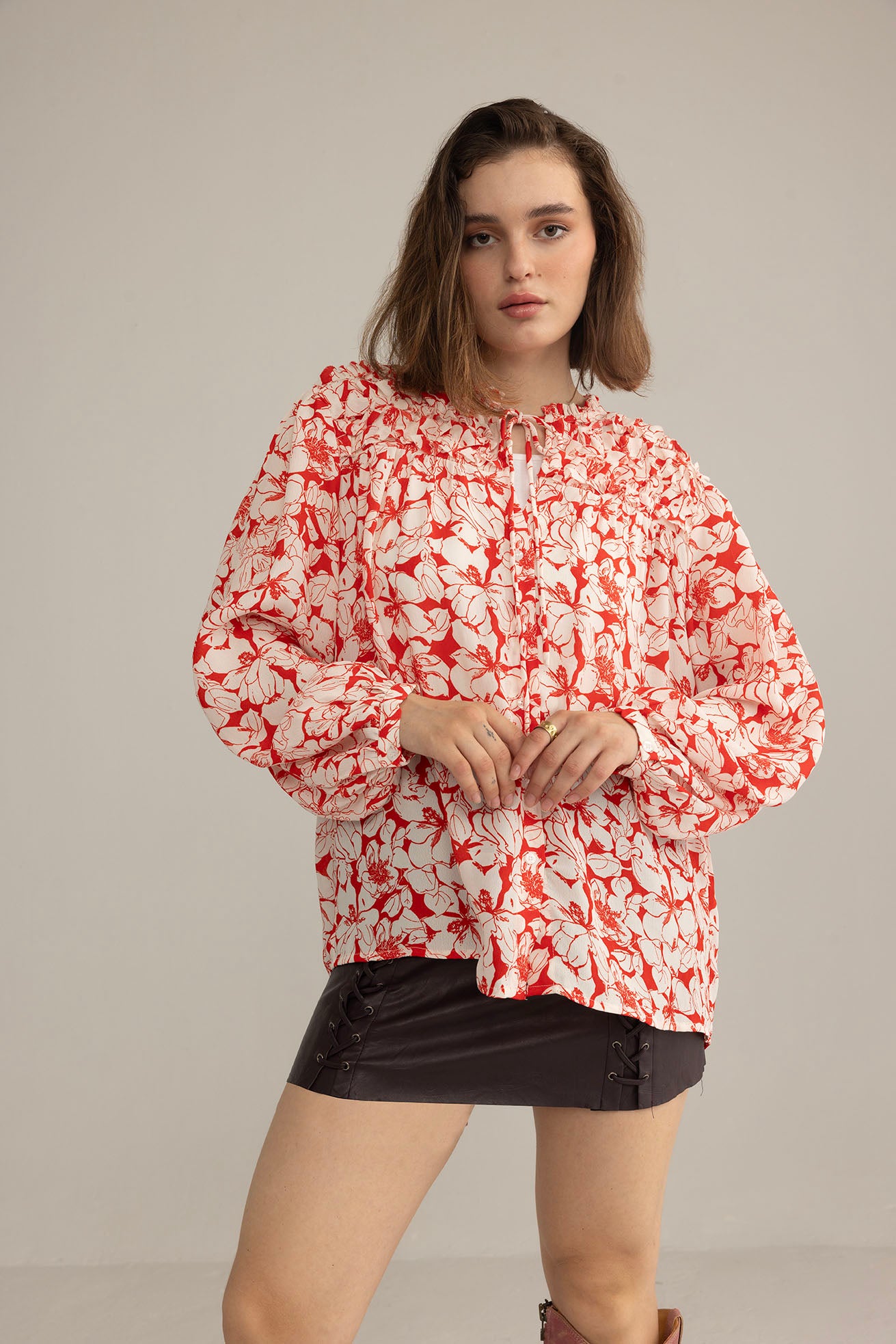 Cherry Fleur Ruffle Top in Crimson Pink - Myra USA