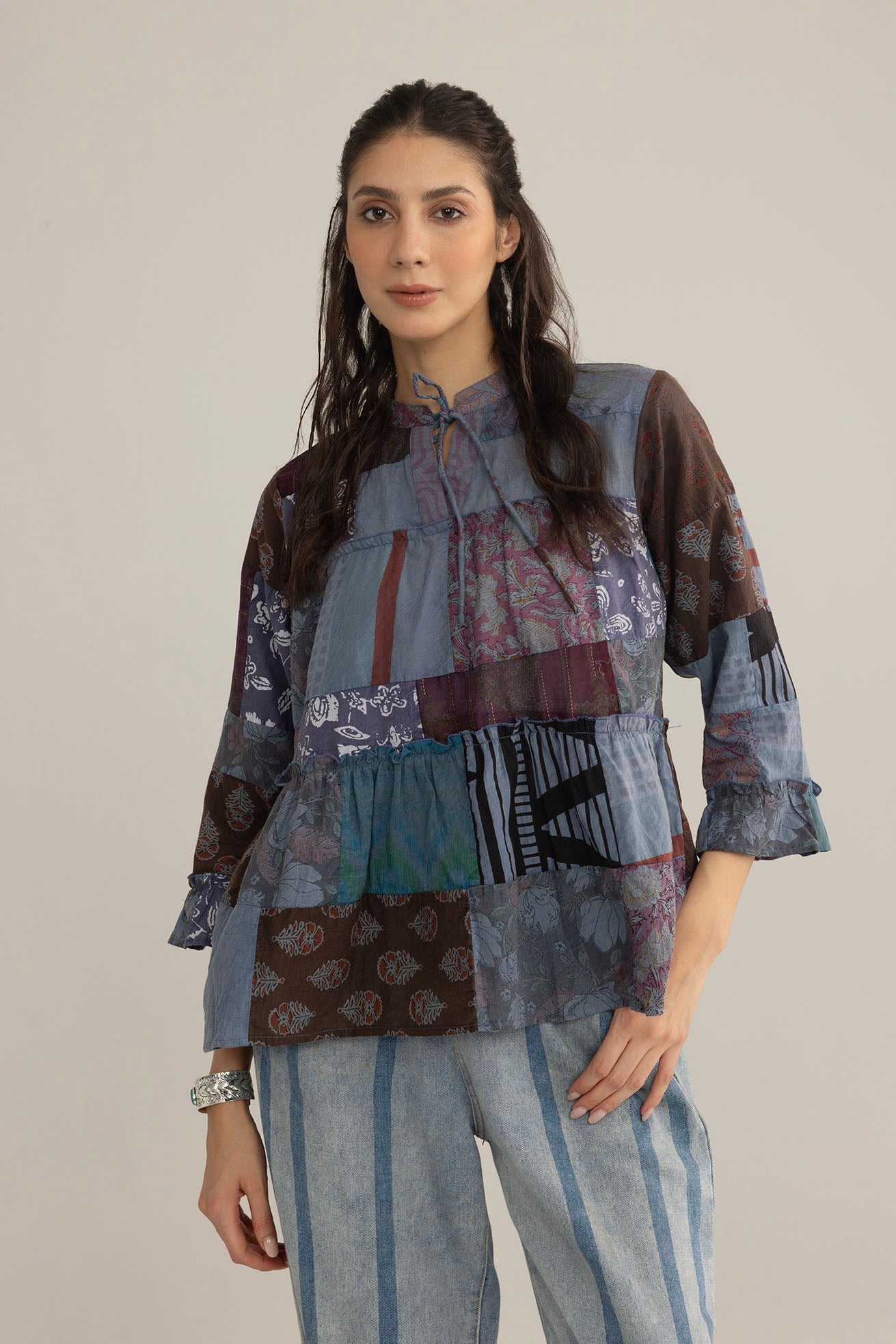 Bohera Tangled Spice Patchwork Top in Caravan Red - Myra USA