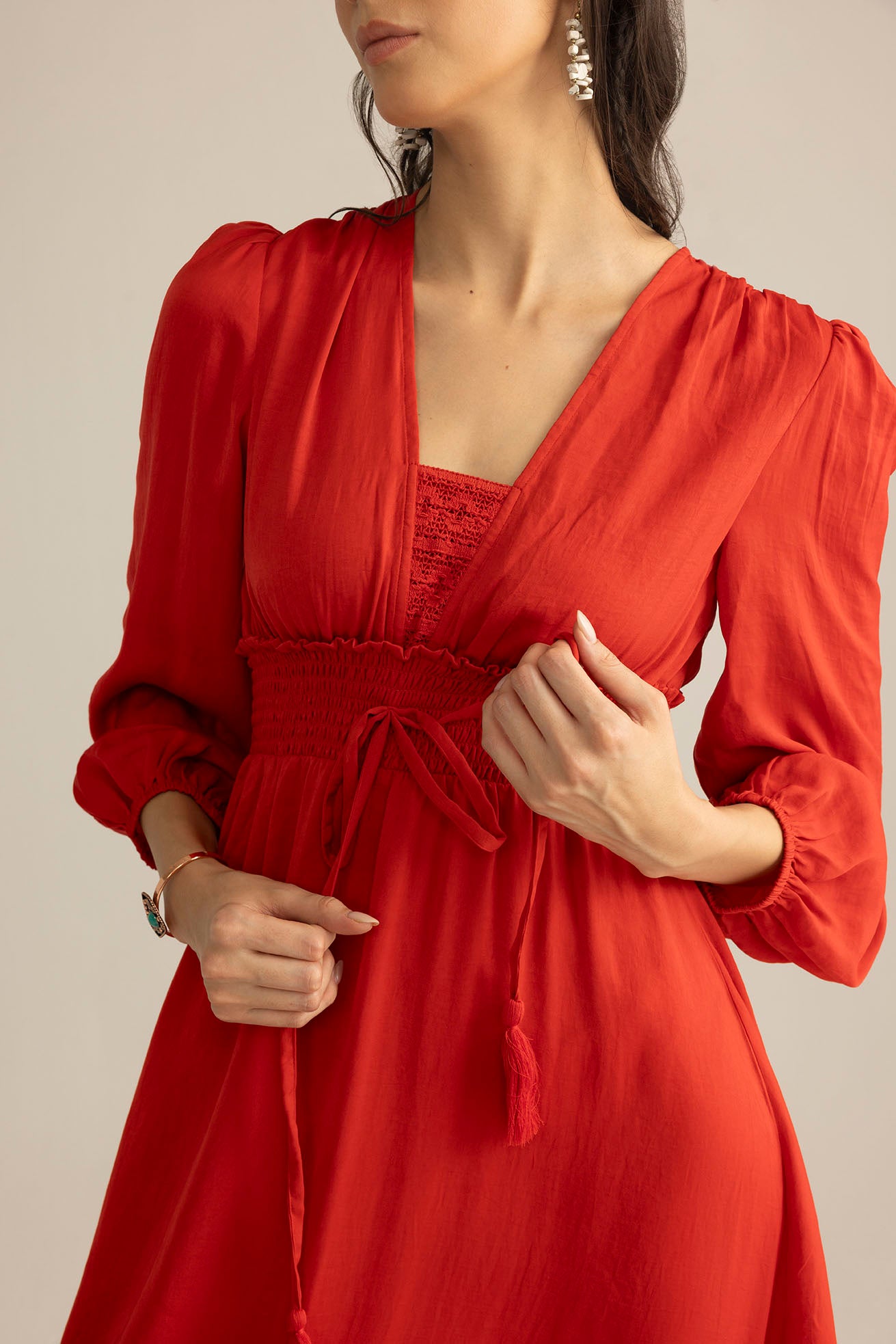 Rumba Rouge Satin Dress in Spiced Red - Myra USA