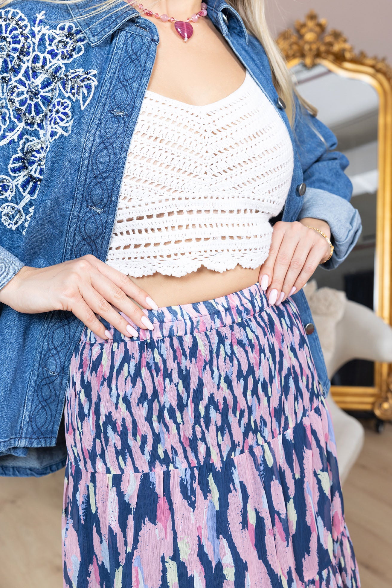 Sahara Bloom Ruffle Skirt in Midnight Lavender - Myra USA