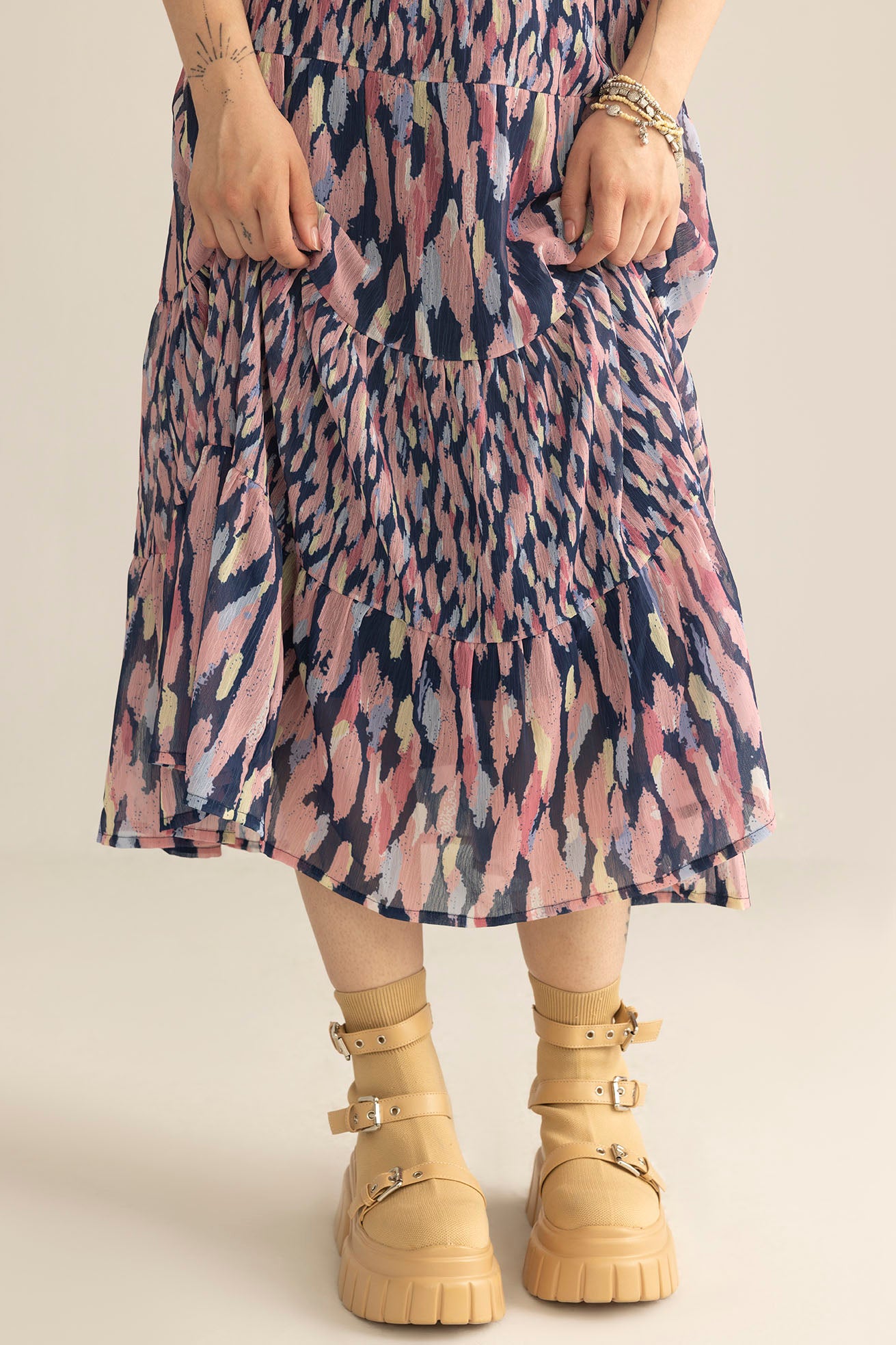 Sahara Bloom Ruffle Skirt in Midnight Lavender - Myra USA