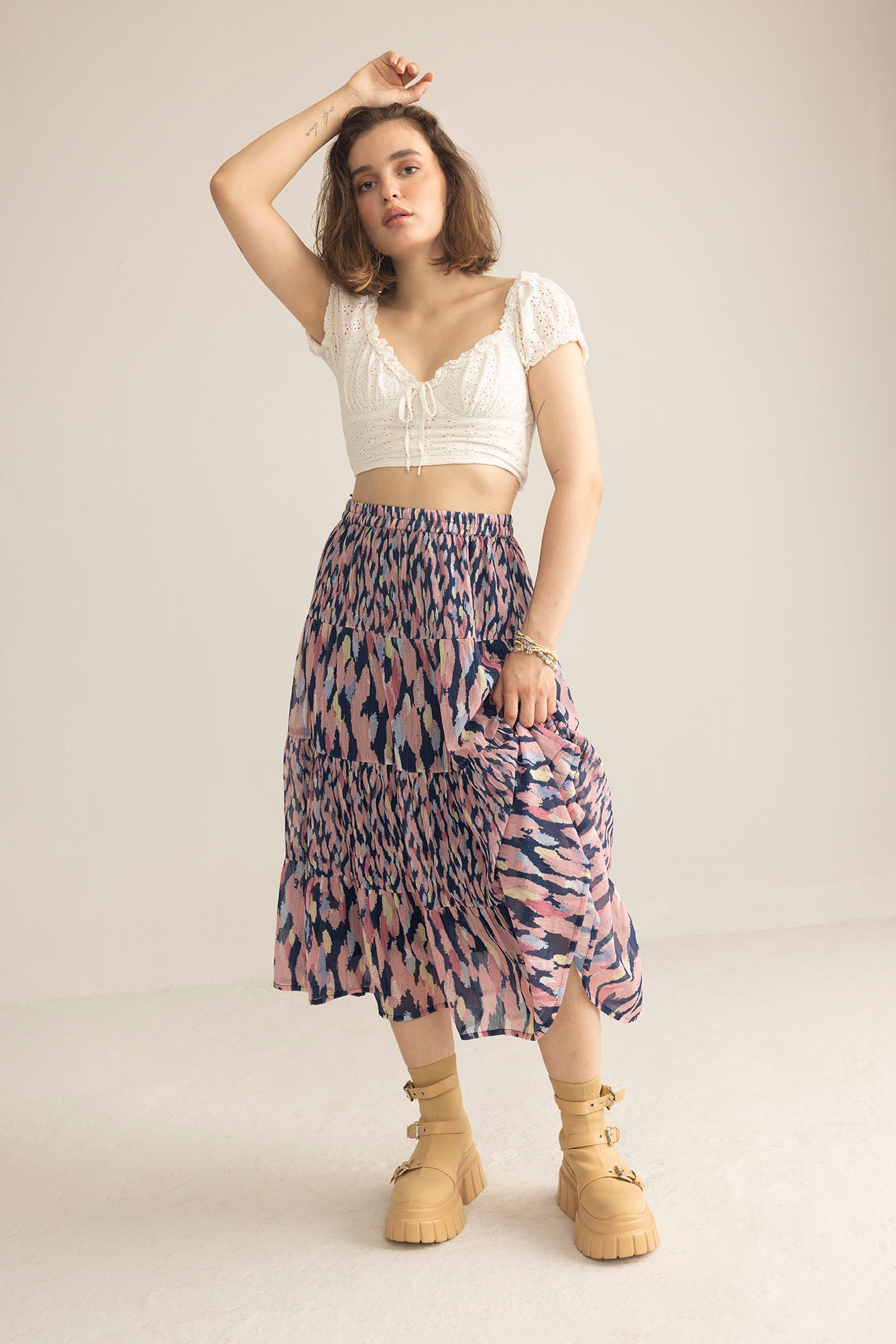 Sahara Bloom Ruffle Skirt in Midnight Lavender - Myra USA