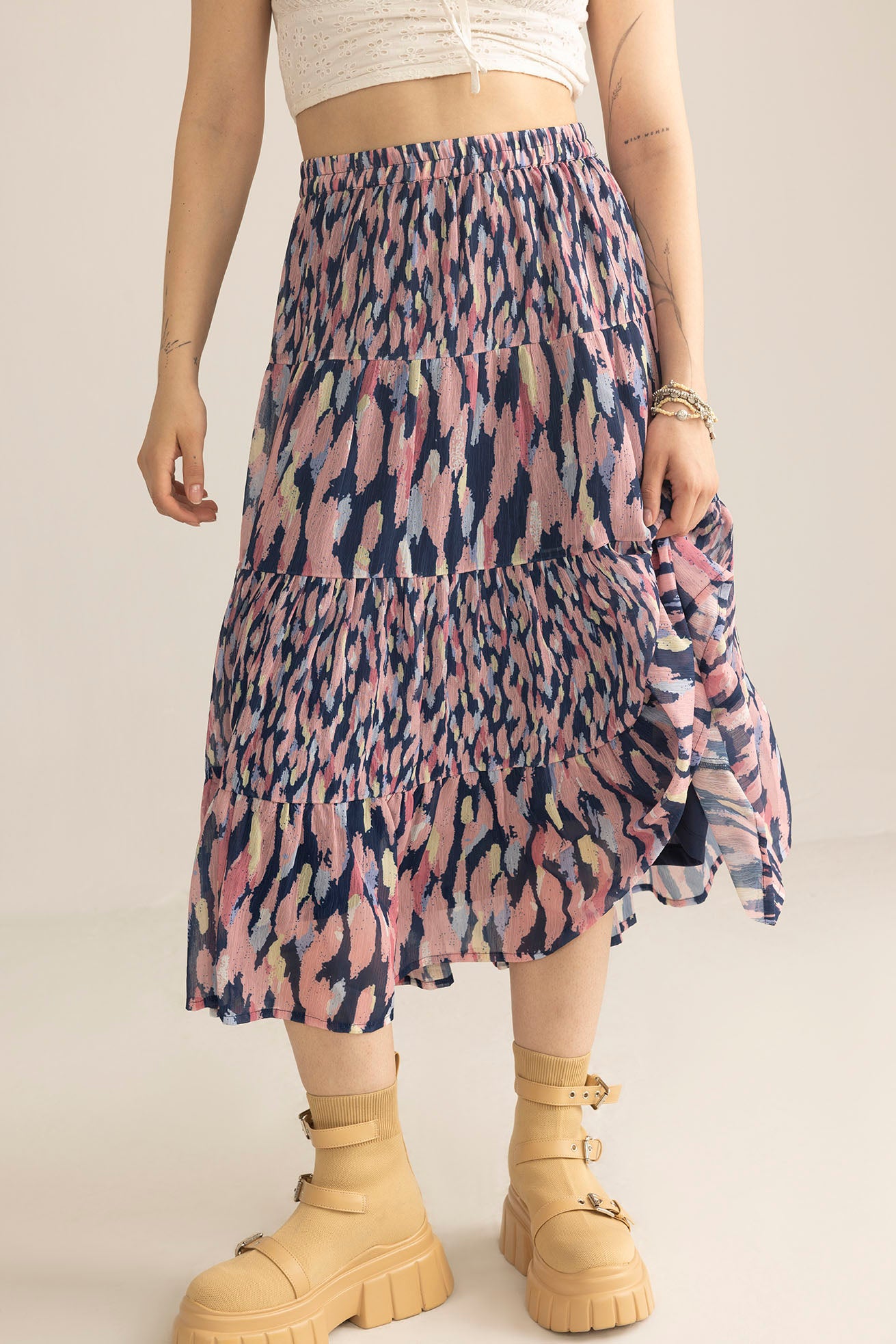 Sahara Bloom Ruffle Skirt in Midnight Lavender - Myra USA
