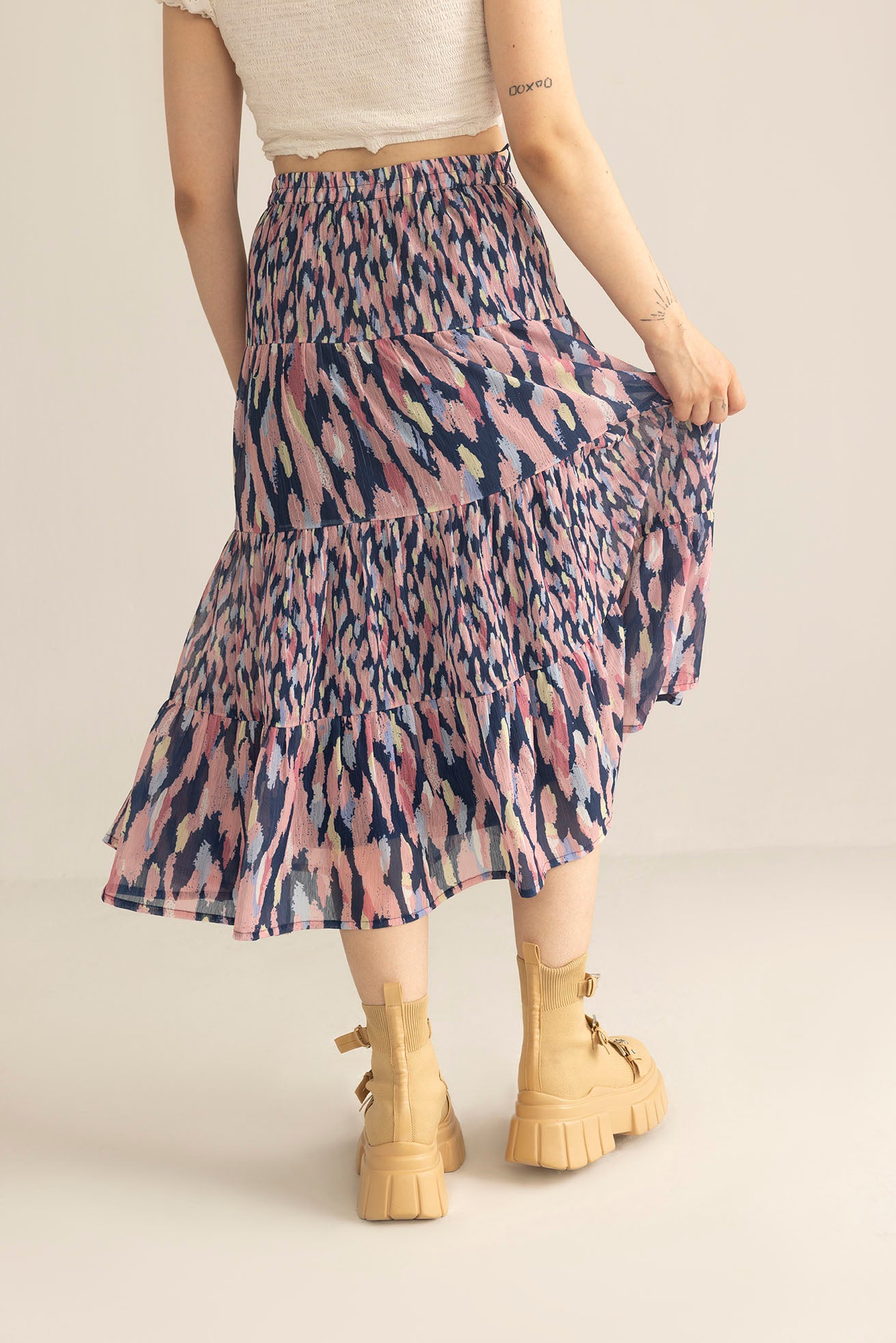 Sahara Bloom Ruffle Skirt in Midnight Lavender - Myra USA