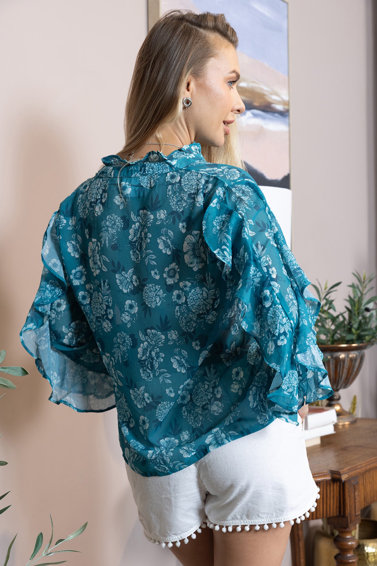 Bloom Reverie Ruffle Top in Blue - Myra USA