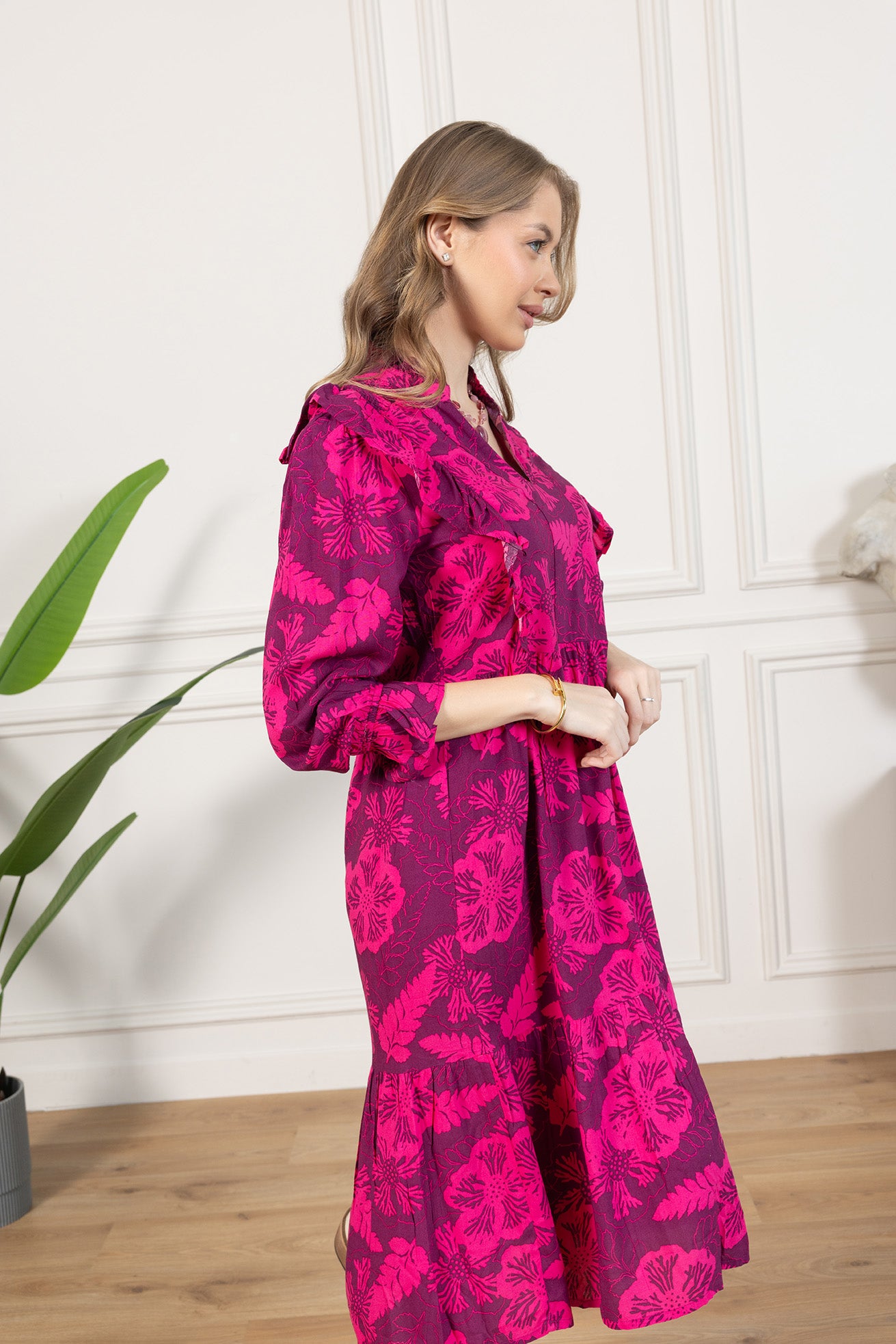 Spring Carnival Ruffle Dress in boysenberry color - Myra USA