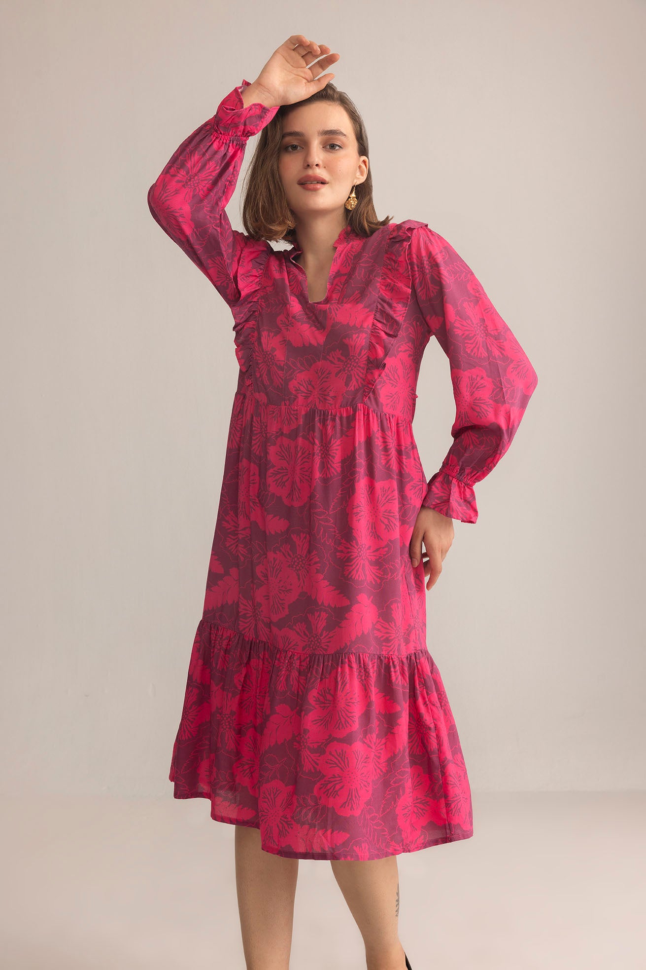 Spring Carnival Ruffle Dress in boysenberry color