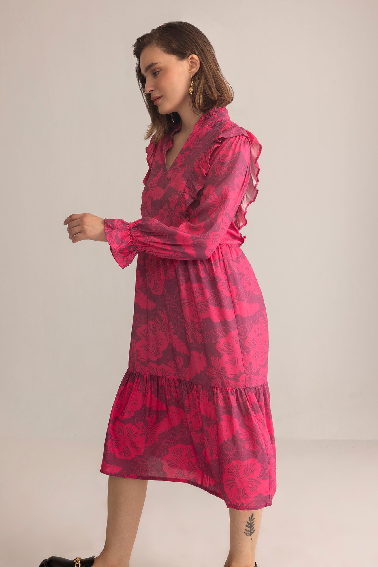 Spring Carnival Ruffle Dress in boysenberry color