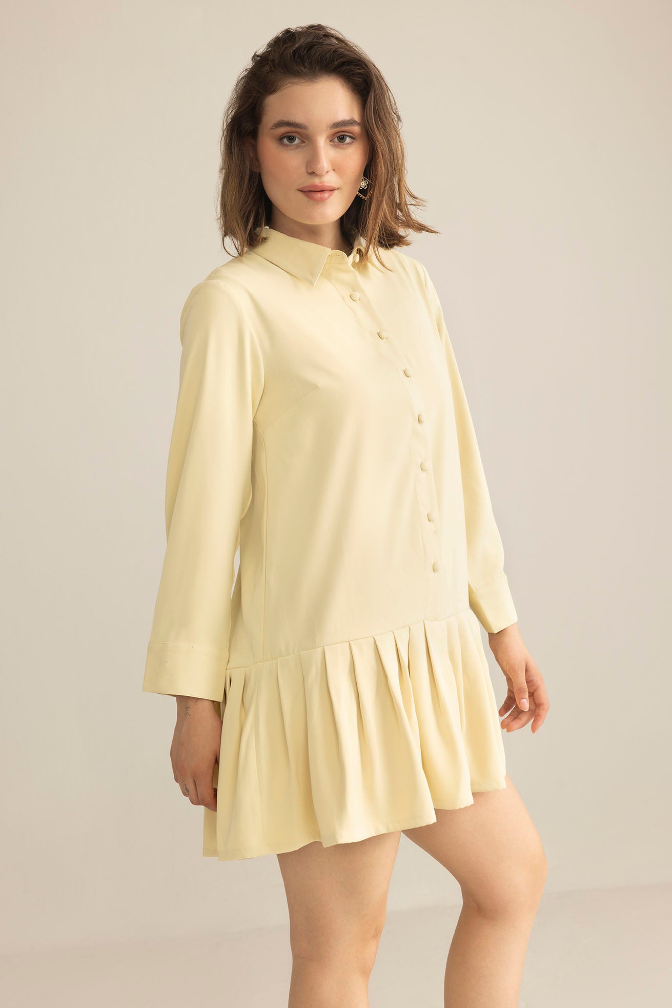 Blush Hour Pleated Mini Dress in Chino Green - Myra USA
