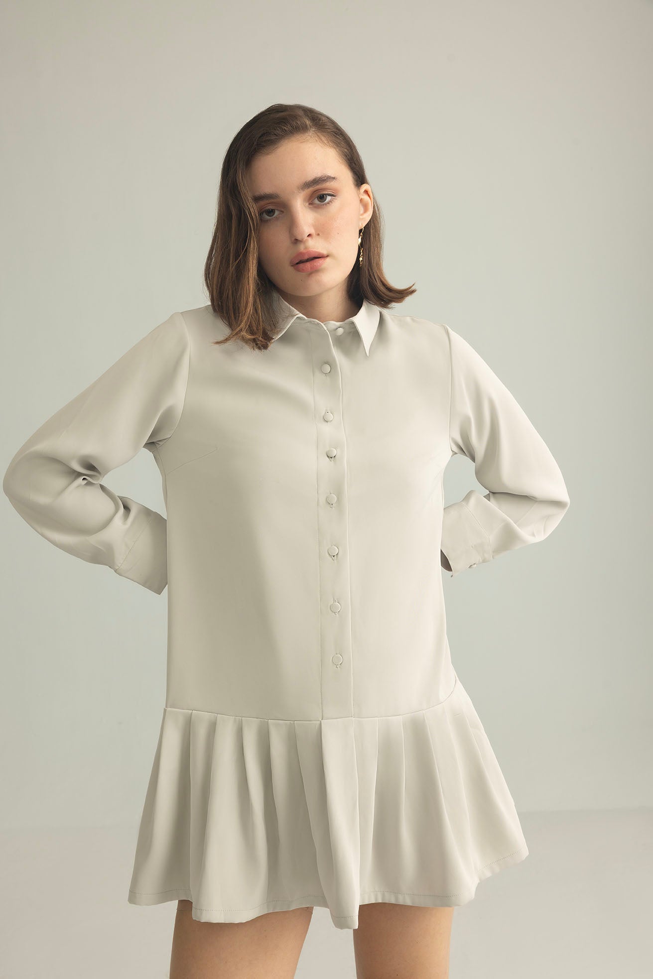 Blush Hour Pleated Mini Dress in Lunar Rock - Myra USA