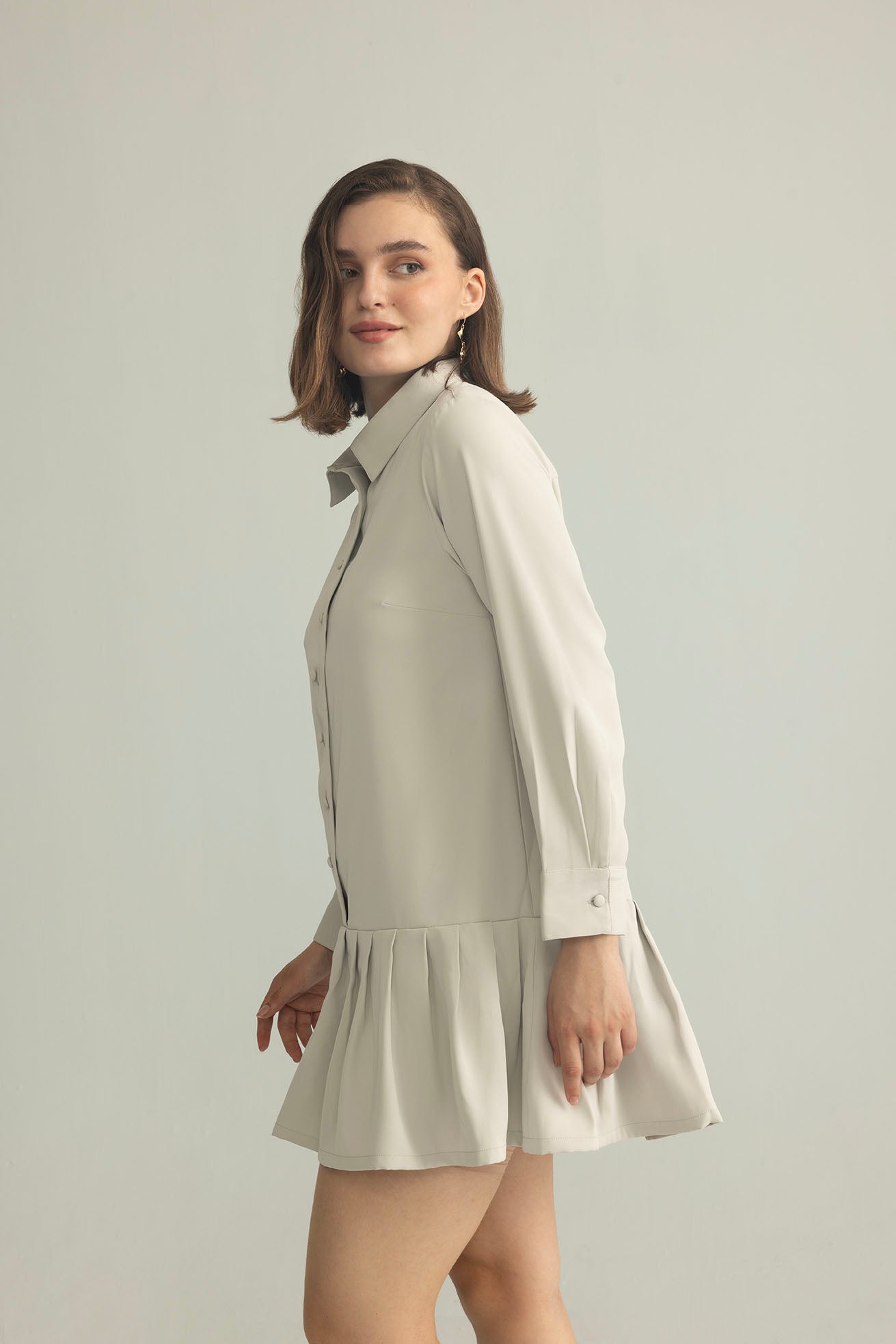 Blush Hour Pleated Mini Dress in Lunar Rock - Myra USA