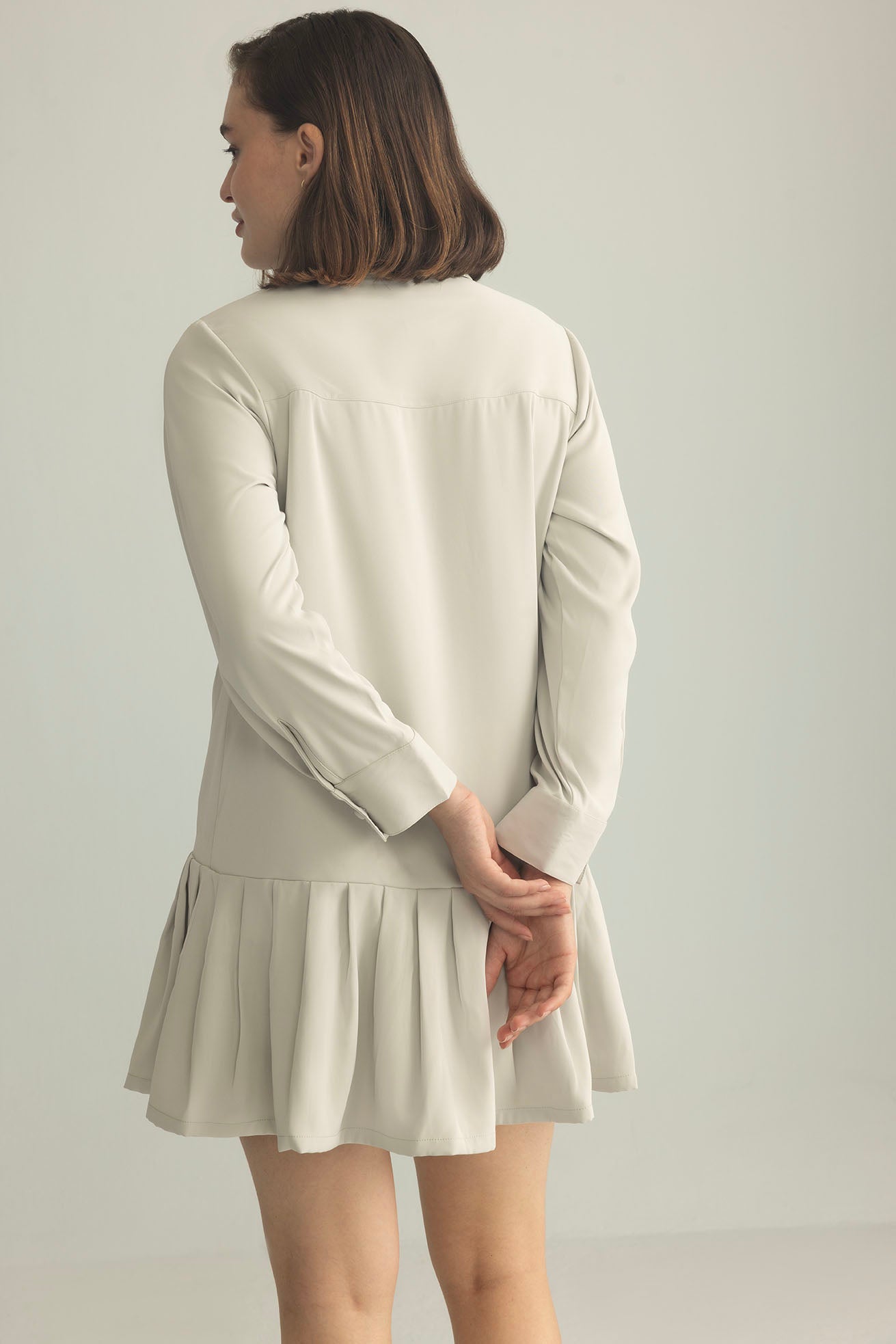 Blush Hour Pleated Mini Dress in Lunar Rock - Myra USA