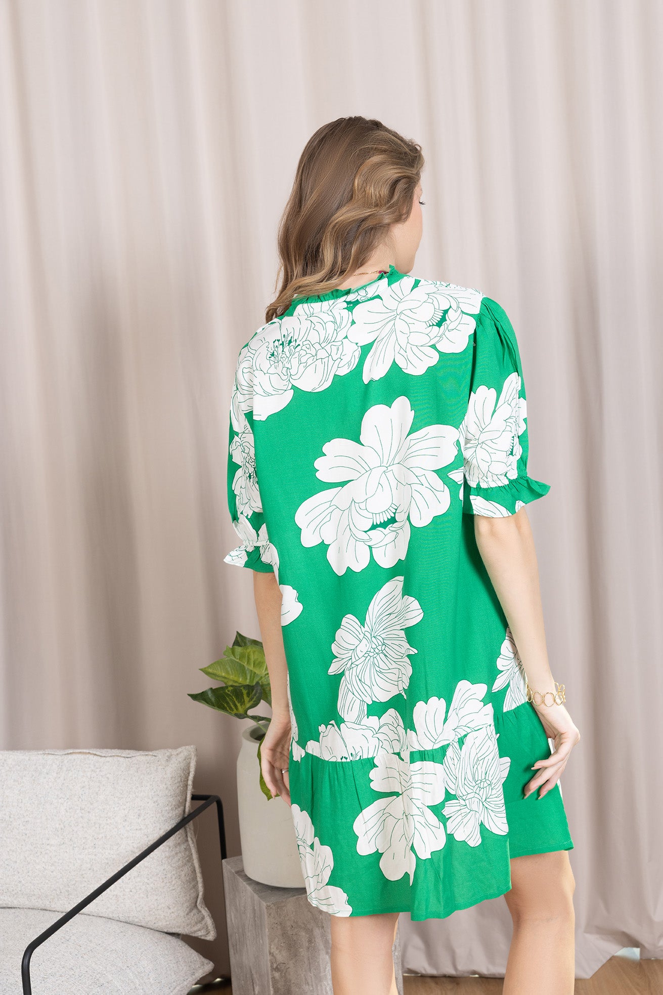 Minted Bloom Mini Dress in Green Daisy - Myra USA