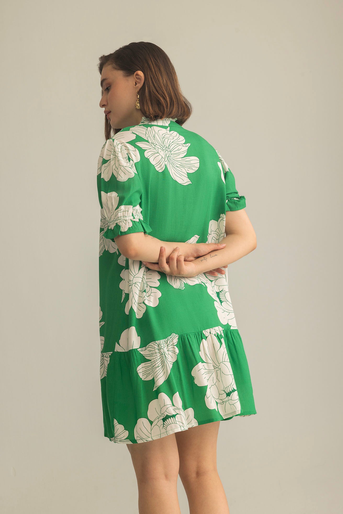 Minted Bloom Mini Dress in Green Daisy - Myra USA