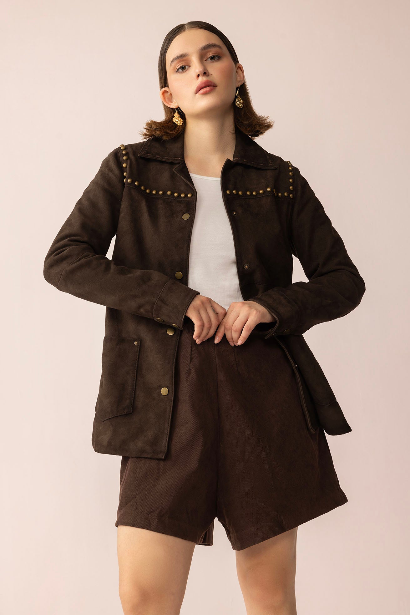 Grit & Glisten Leather Jacket in Shadow Brown - Myra USA