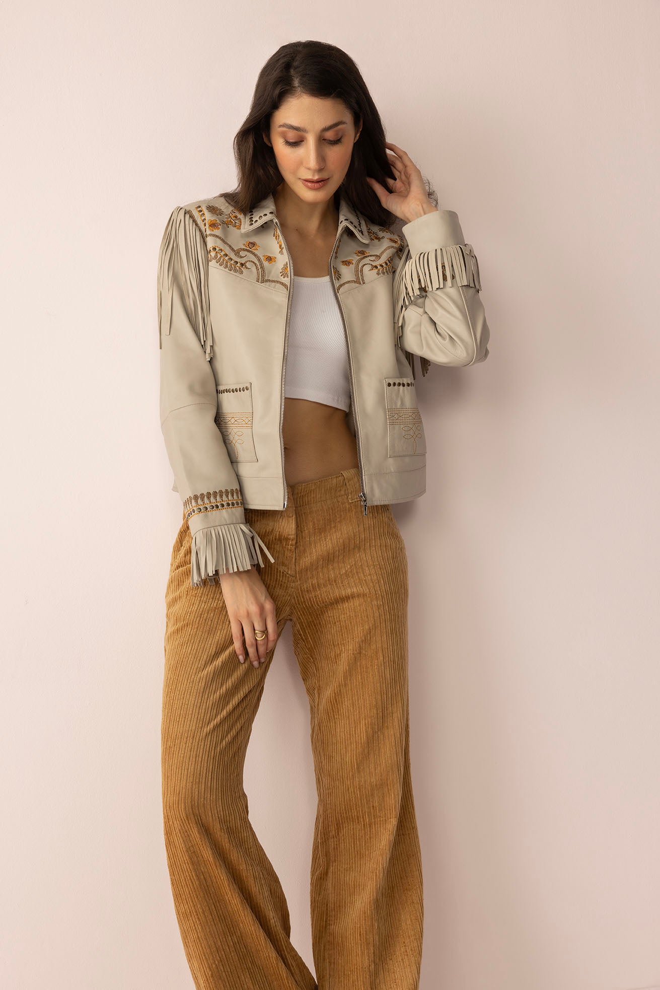 Dust & Daisies Leather Jacket in Starlit White - Myra USA