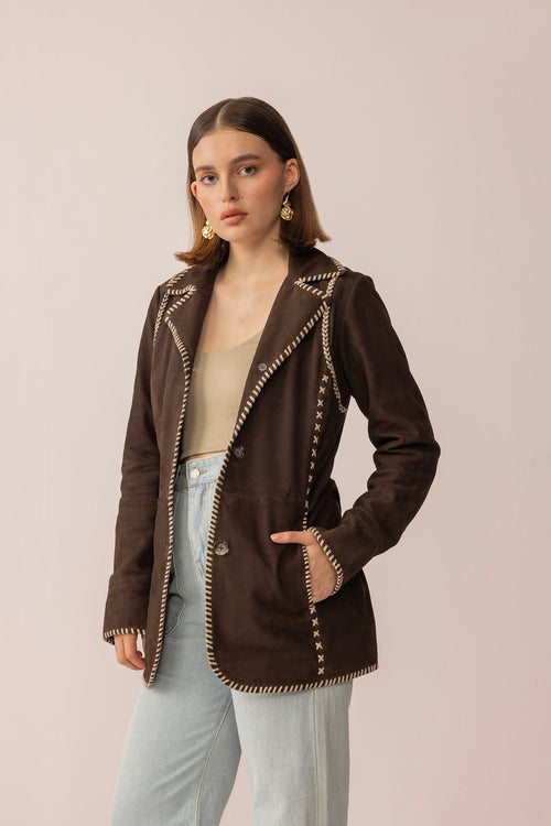 Wandering Compass Leather Jacket in Sierra Black - Myra USA