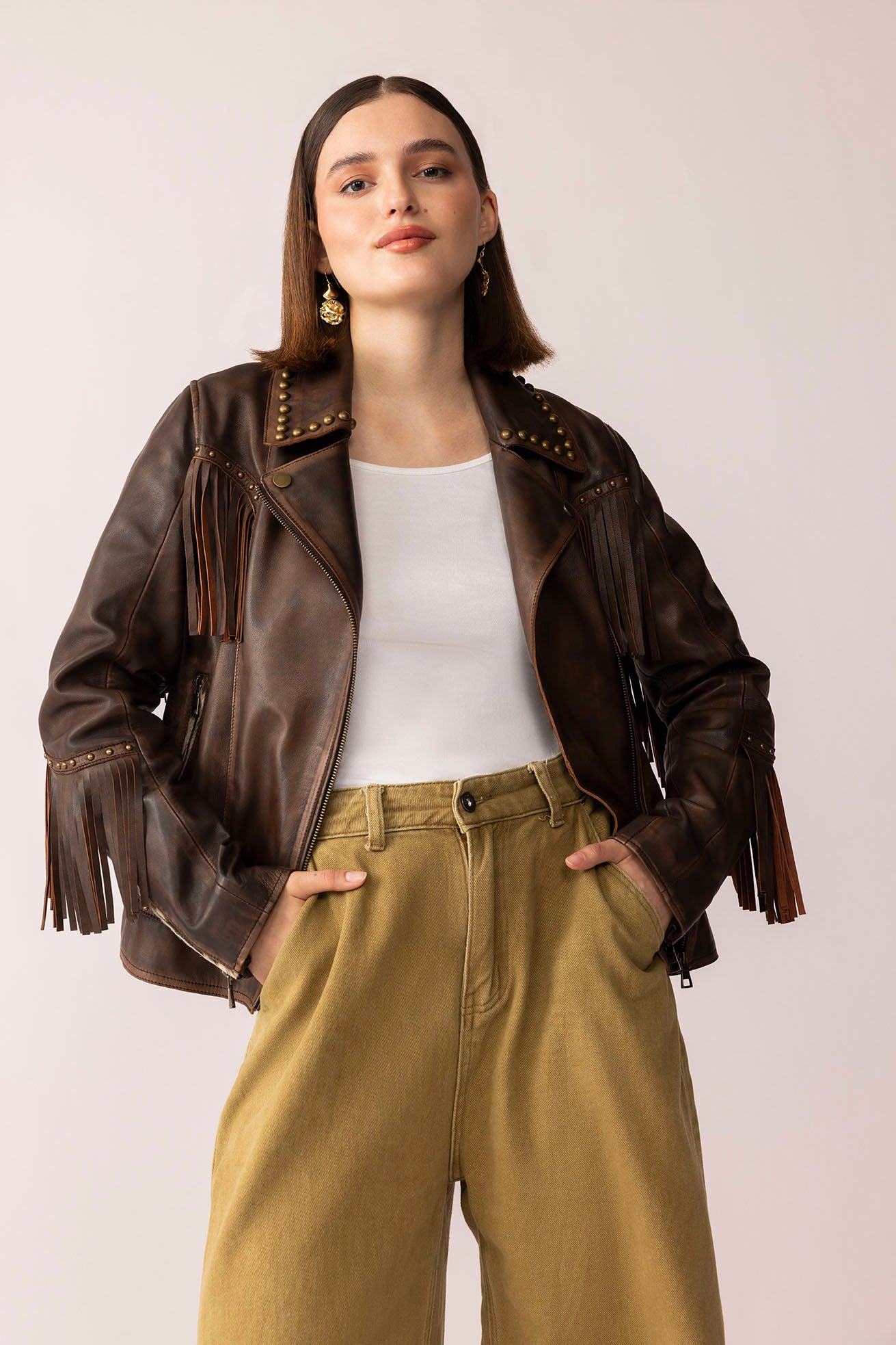 Fury Rider Leather Jacket in Smoky Brown - Myra USA