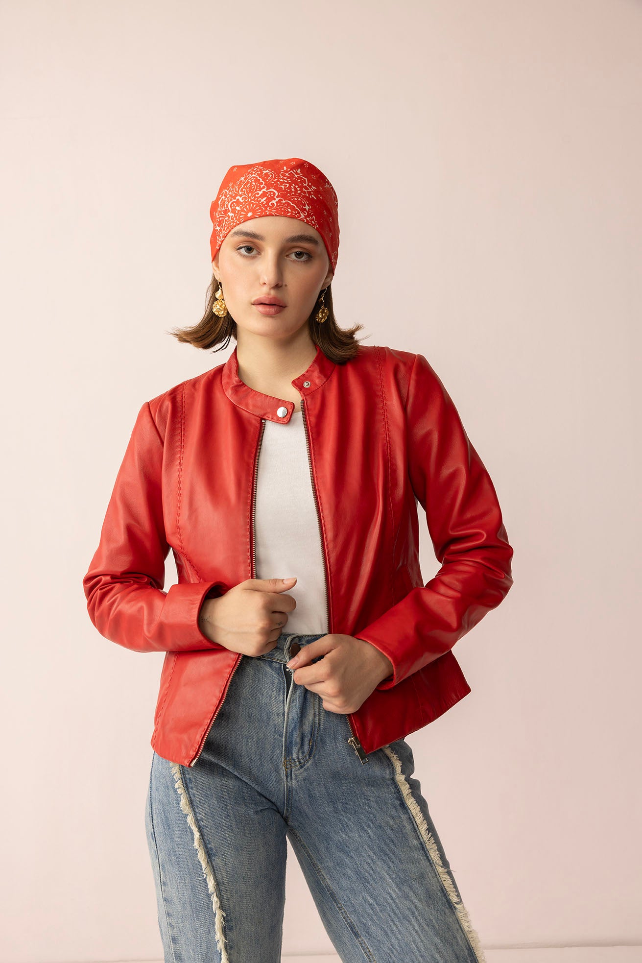Fireline Femme Leather Jacket in Red Ember - Myra USA