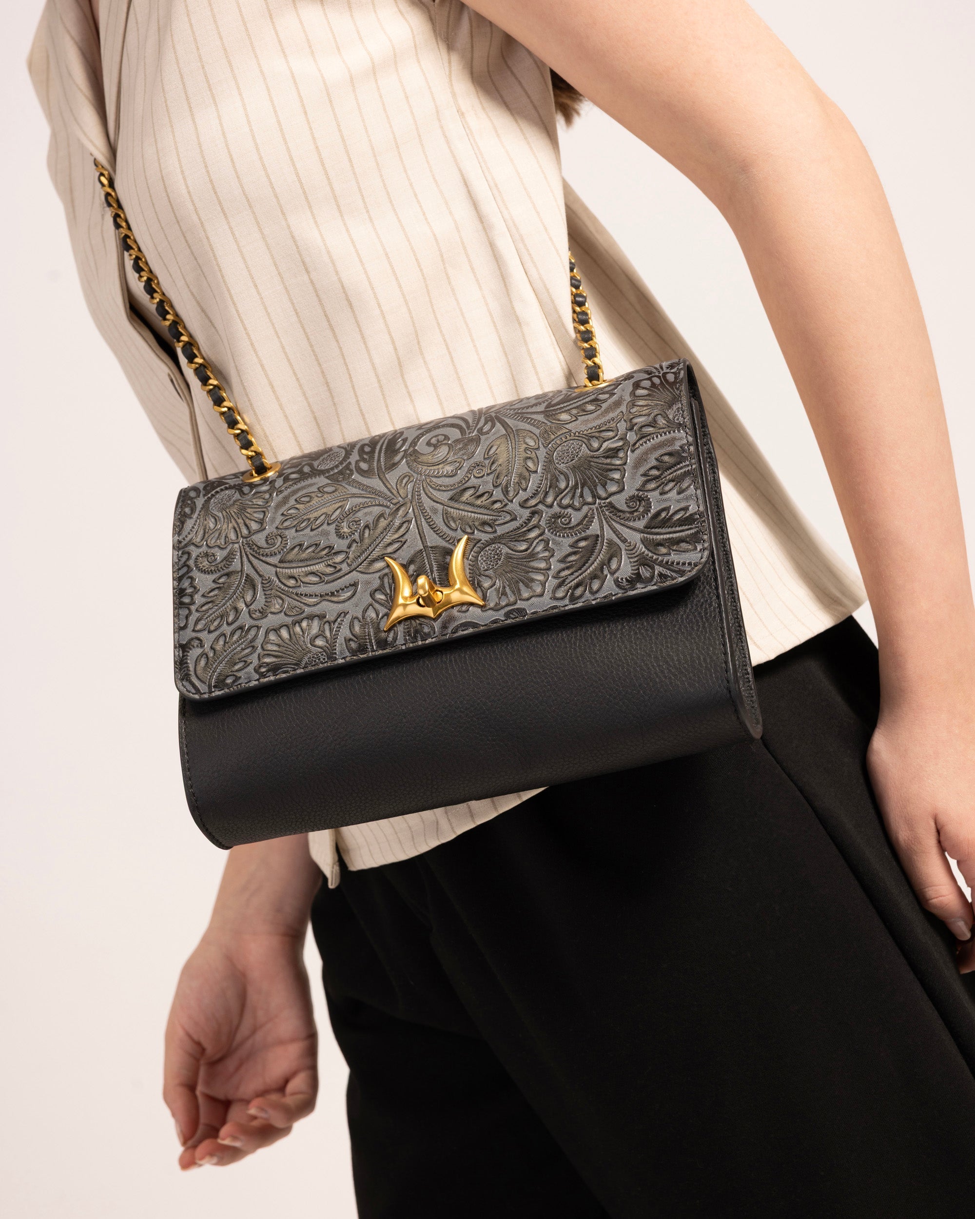Loyal West Savi Small Embossed & Grained Leather Bag - Charcoal