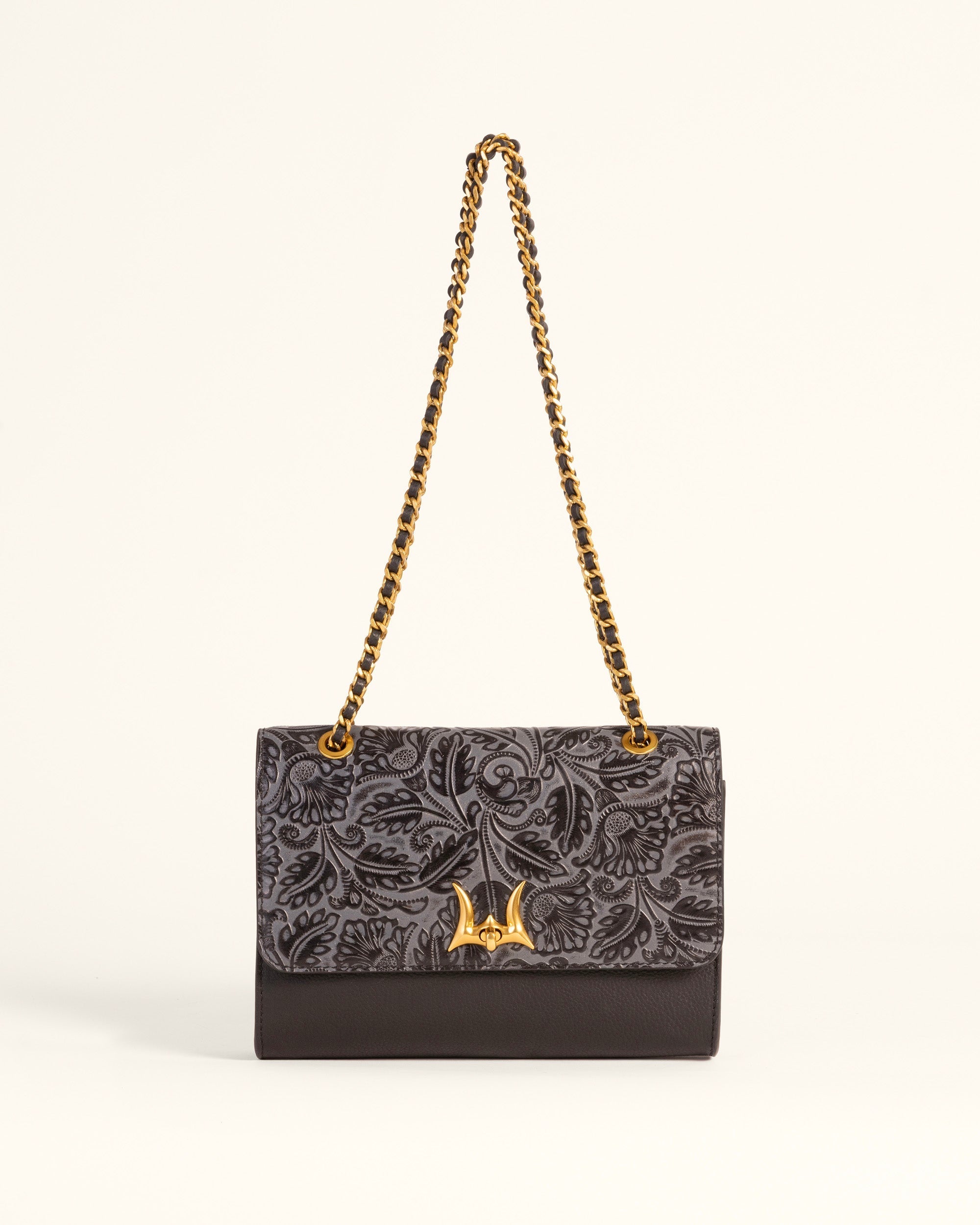 Loyal West Savi Small Embossed & Grained Leather Bag - Charcoal