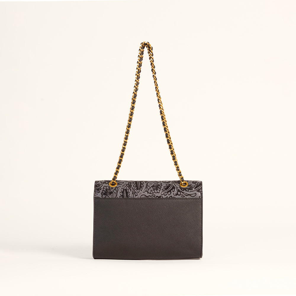 Loyal West Savi Small Embossed & Grained Leather Bag - Charcoal - Myra USA
