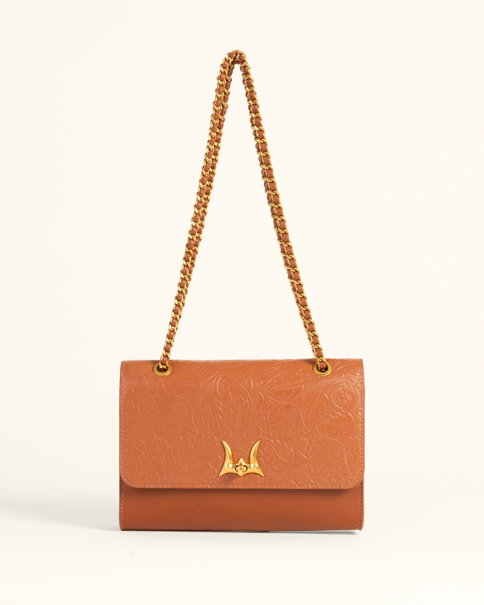 Loyal West Savi Small Embossed & Grained Leather Bag - Amber Glow - Myra USA