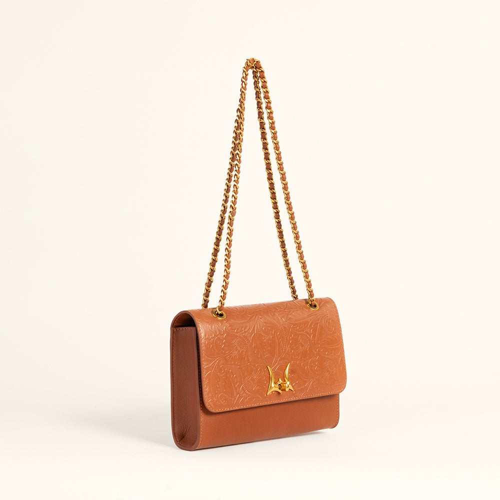Loyal West Savi Small Embossed & Grained Leather Bag - Amber Glow - Myra USA